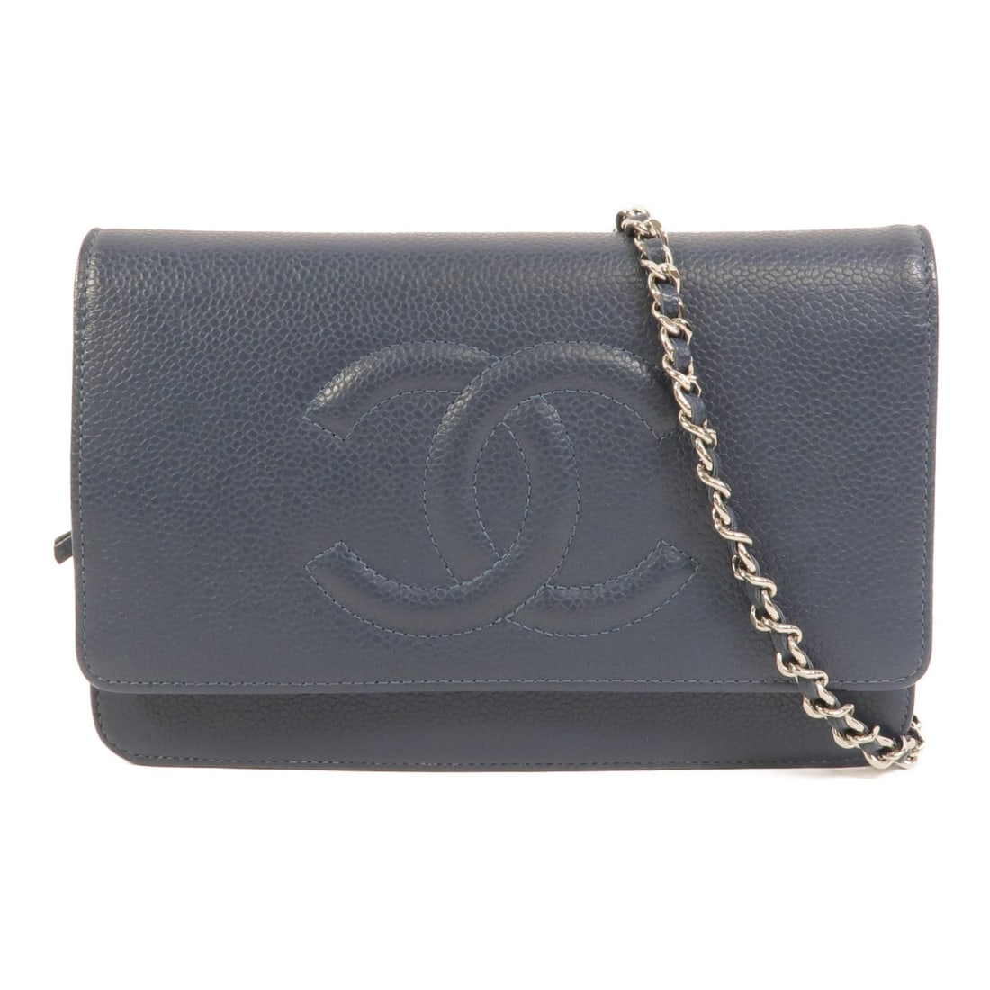 CHANEL A48654 WOC Shoulder Bag Blue Calfskin CC Silver Hardware: CHANEL A48654 WOC Shoulder Bag Blue Calfskin CC Silver Hardware CHANEL WOC wallet on chain shoulder bag in blue calfskin leather. The bag is identified as model no. A48654 and is described as very goo