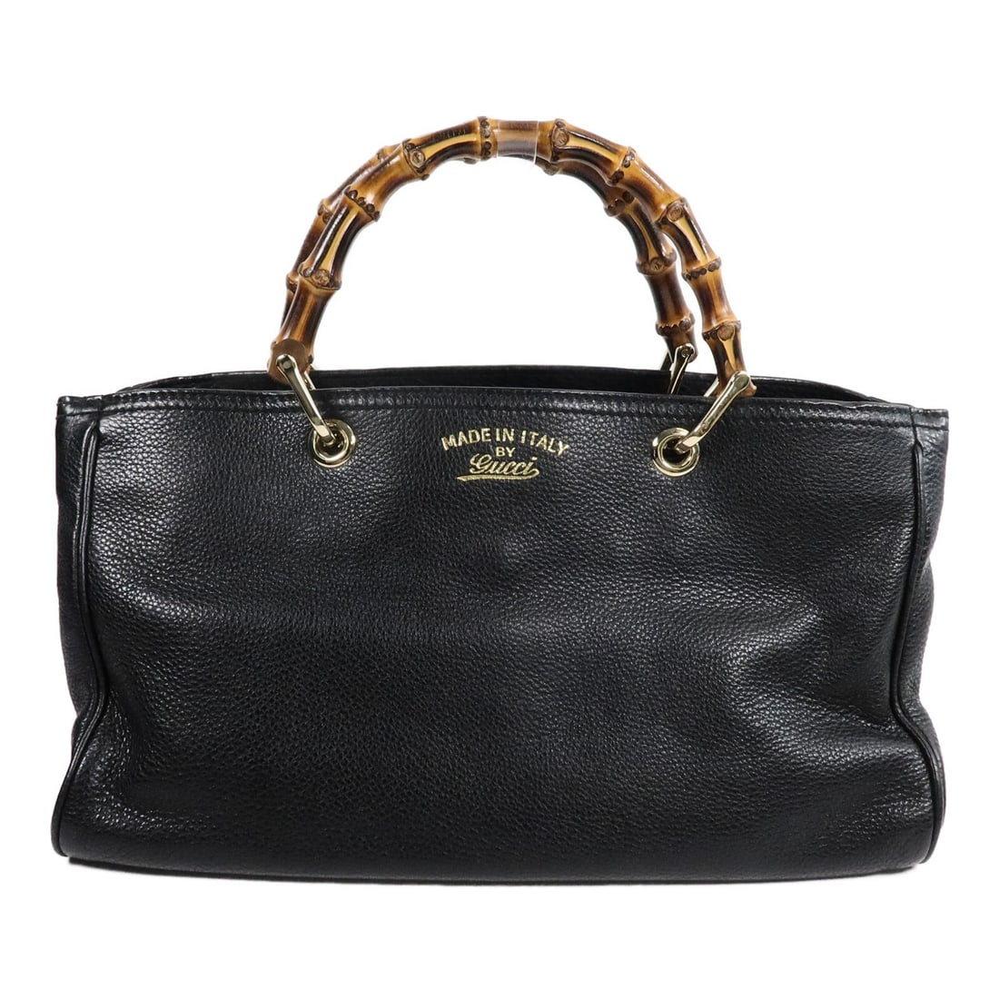 Gucci Bamboo Shopper 323660 Medium Black Calfskin Handbag: Gucci Bamboo Shopper 323660 Medium Black Calfskin Handbag Gucci Bamboo Shopper medium handbag in black calfskin (cowhide) leather. It features a black frame color, a magnetic pocket, two inside open p