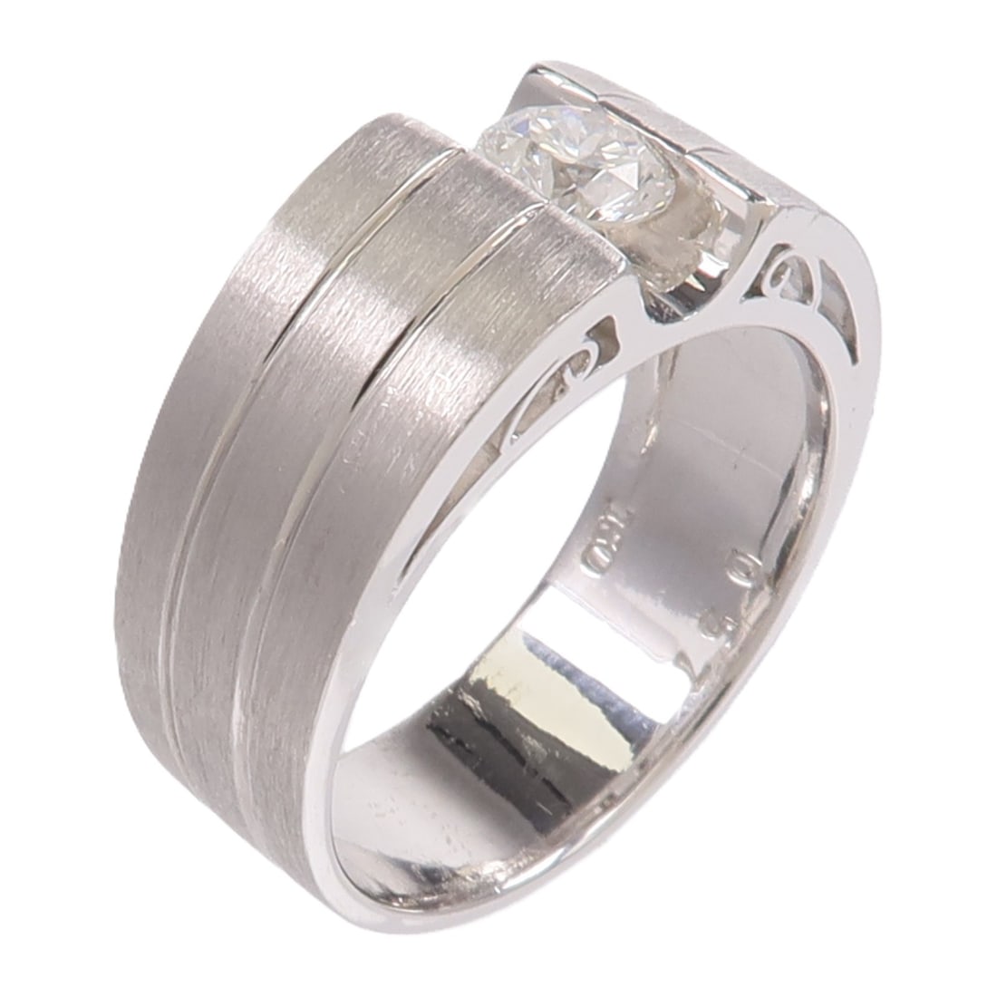 18K White Gold Diamond Ring Size 8.75 0.57ct: 18K White Gold Diamond Ring Size 8.75 0.57ct Diamond ring crafted in 18K white gold with a clear diamond accent. This women's ring has a substantial design and is offered in pre-owned condition with r