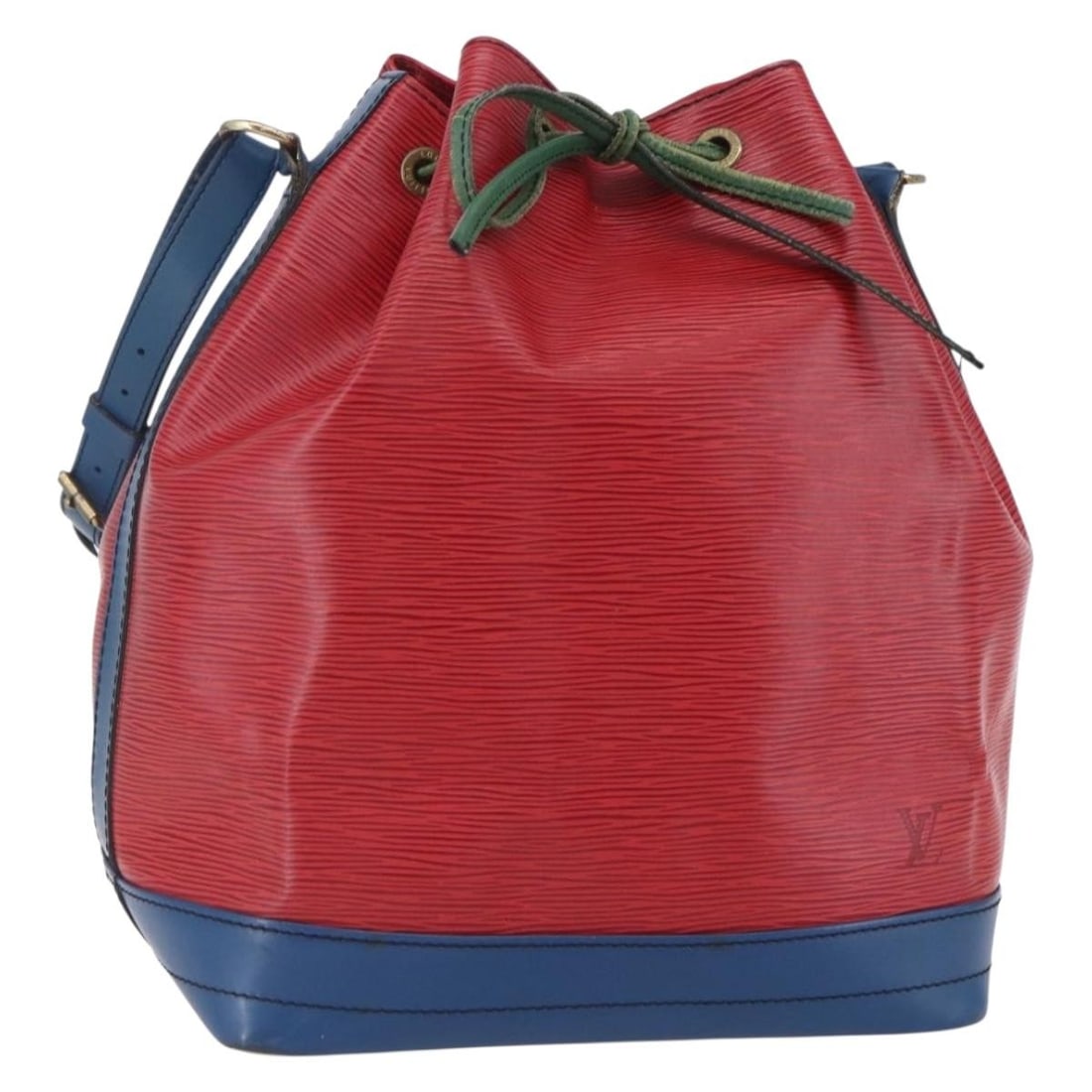 Noe Shoulder Bag in Epi Leather Tricolor by Louis Vuitton: Noe Shoulder Bag in Epi Leather Tricolor by Louis Vuitton This Louis Vuitton Tricolor Noe handbag is crafted from Epi leather in red and designed for women. The bag features a spacious design with a d