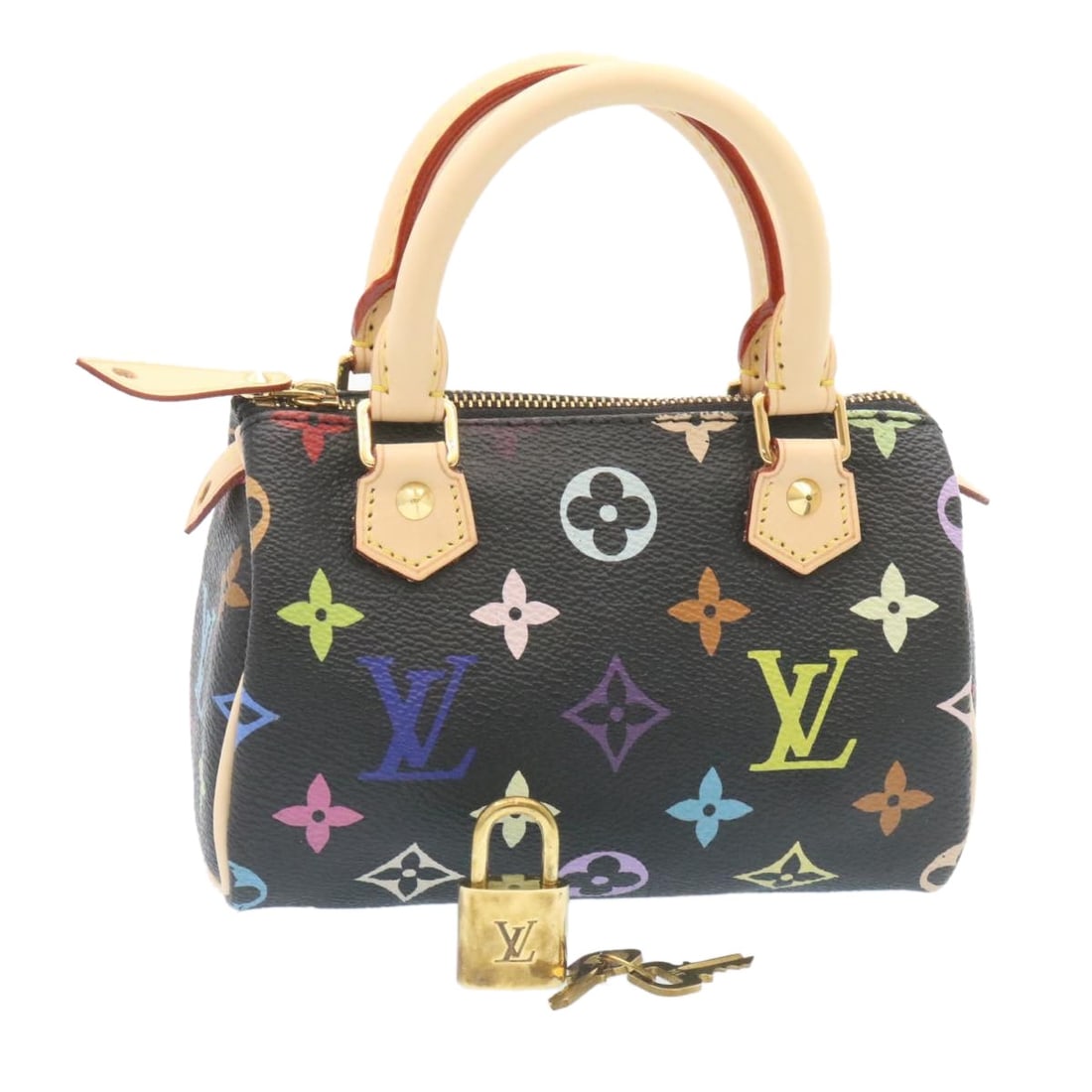 Louis Vuitton M92644 Mini Speedy Hand Bag Black Monogram Multicolor Canvas: Louis Vuitton M92644 Mini Speedy Hand Bag Black Monogram Multicolor Canvas Louis Vuitton Monogram Multicolor Mini Speedy handbag in black, made in France. This women's handbag features Monogram Multic
