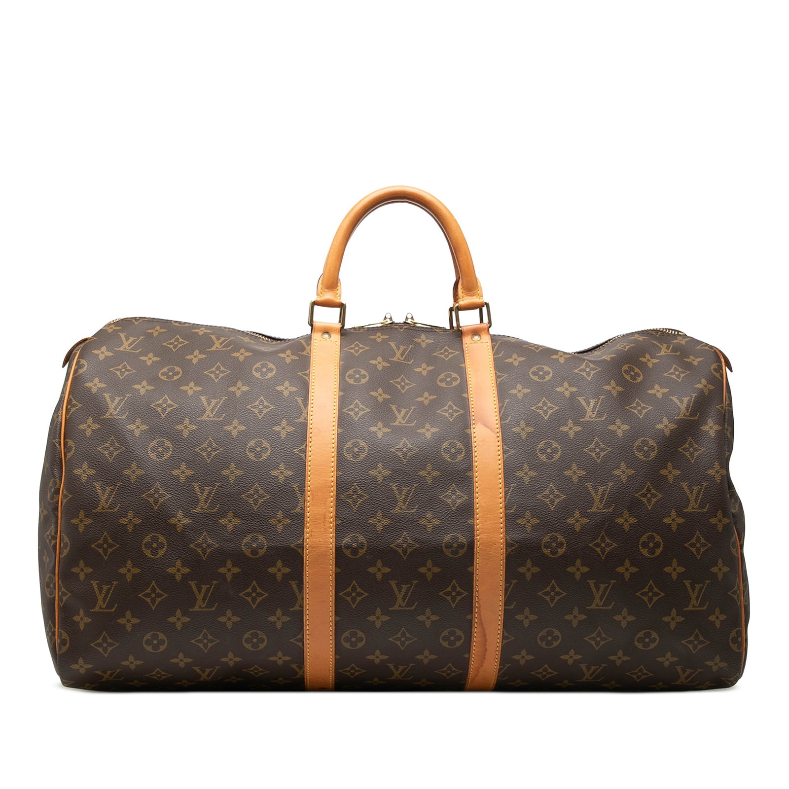 Louis Vuitton Keepall 55 Monogram Canvas Travel Bag: Louis Vuitton Keepall 55 Monogram Canvas Travel Bag Louis Vuitton Monogram Keepall 55 travel bag crafted with a monogram canvas body, vachetta leather trim, rolled vachetta leather handles, and a top 