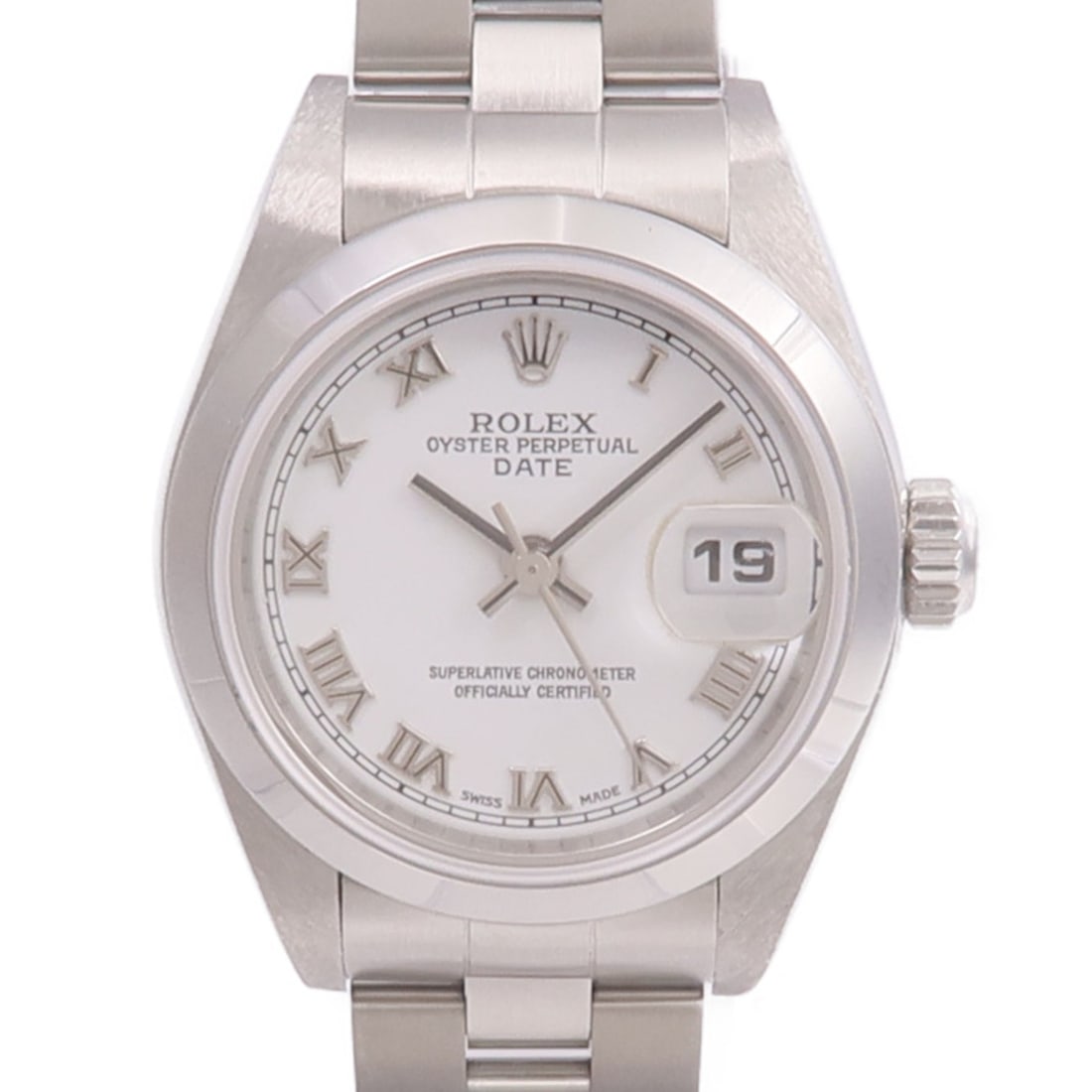 Rolex 79160 Oyster Perpetual Date ladies automatic steel watch: Rolex 79160 Oyster Perpetual Date ladies automatic steel watch ROLEX Oyster Perpetual Date 79160 automatic watch for ladies, featuring a stainless steel construction and white dial. It has date displa