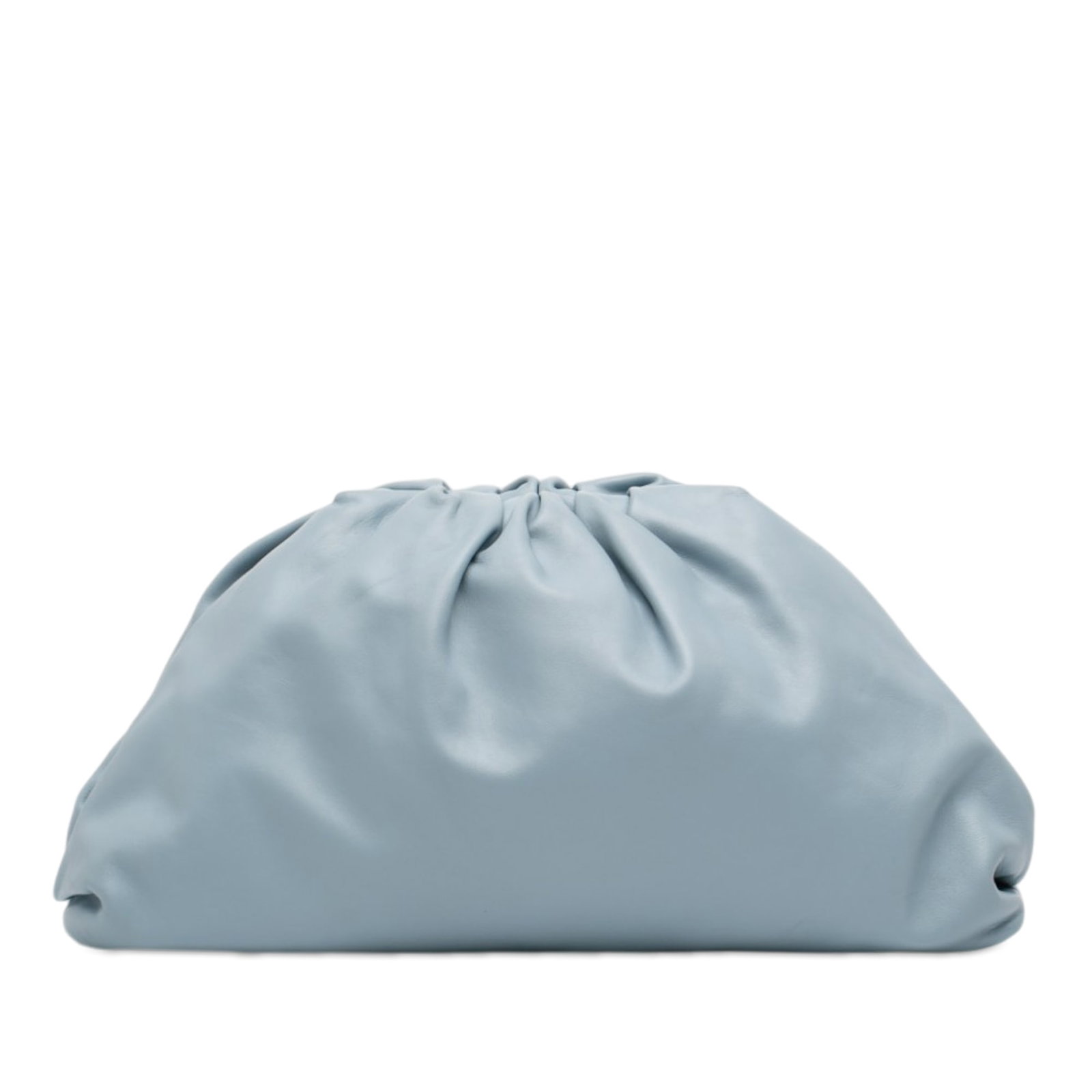 Bottega Veneta Lambskin Leather Clutch The Pouch Blue: Bottega Veneta Lambskin Leather Clutch The Pouch Blue This Bottega Veneta Lambskin The Pouch is a blue leather clutch featuring a softly structured silhouette and a top magnetic frame closure. Made in