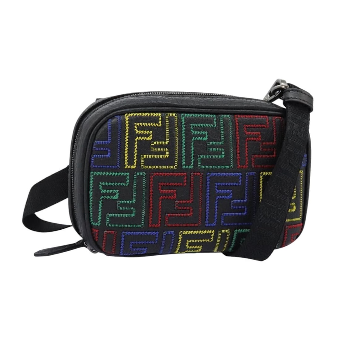 Fendi Shoulder Bag Zucca Canvas Multicolor Black with Dust Bag: Fendi Shoulder Bag Zucca Canvas Multicolor Black with Dust Bag Authentic Fendi shoulder bag in multicolor and black Zucca canvas. This women's bag is made in Italy and includes a dust bag. It is in ex