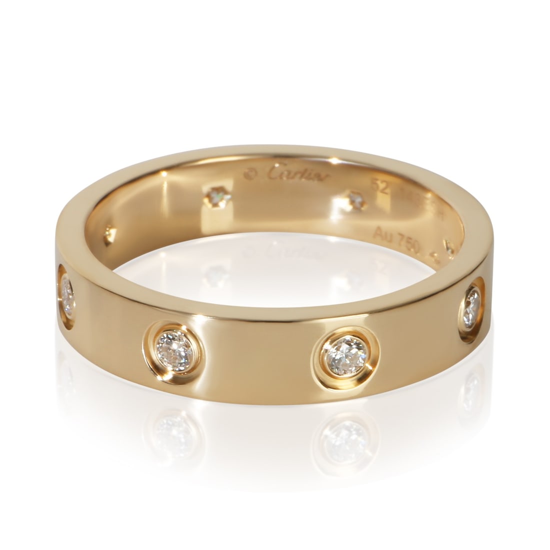 Cartier Love Small Model 18k Yellow Gold Diamond Ring Size 6: Cartier Love Small Model 18k Yellow Gold Diamond Ring Size 6 This pre-owned Cartier Small Model Love ring is crafted from 18k yellow gold and features round brilliant white diamonds totaling 0.19 cara