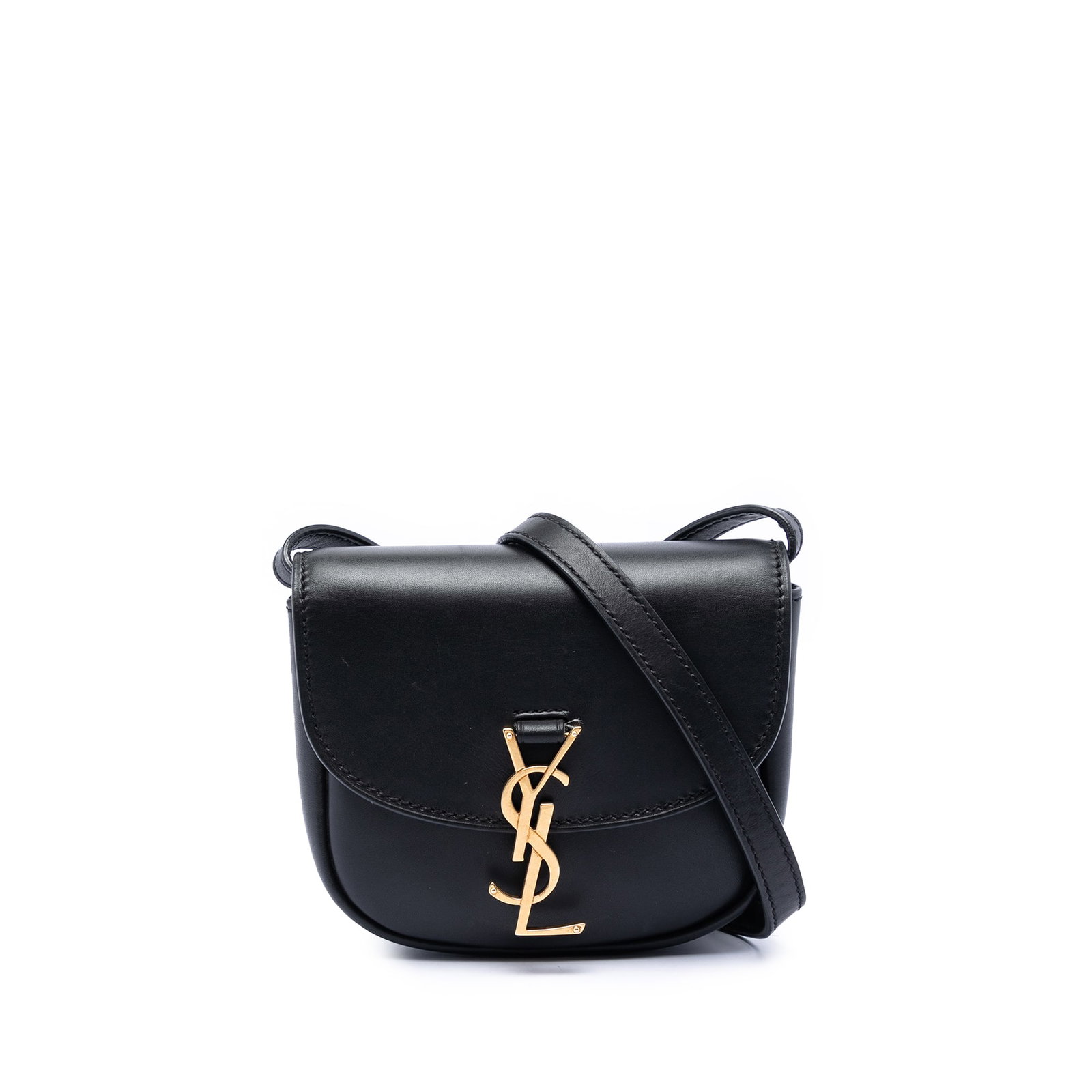 Saint Laurent Kaia black leather YSL crossbody bag: Saint Laurent Kaia black leather YSL crossbody bag This Saint Laurent Small Leather Monogram Kaia Crossbody features a black leather body with an adjustable flat leather strap. The bag is designed wit