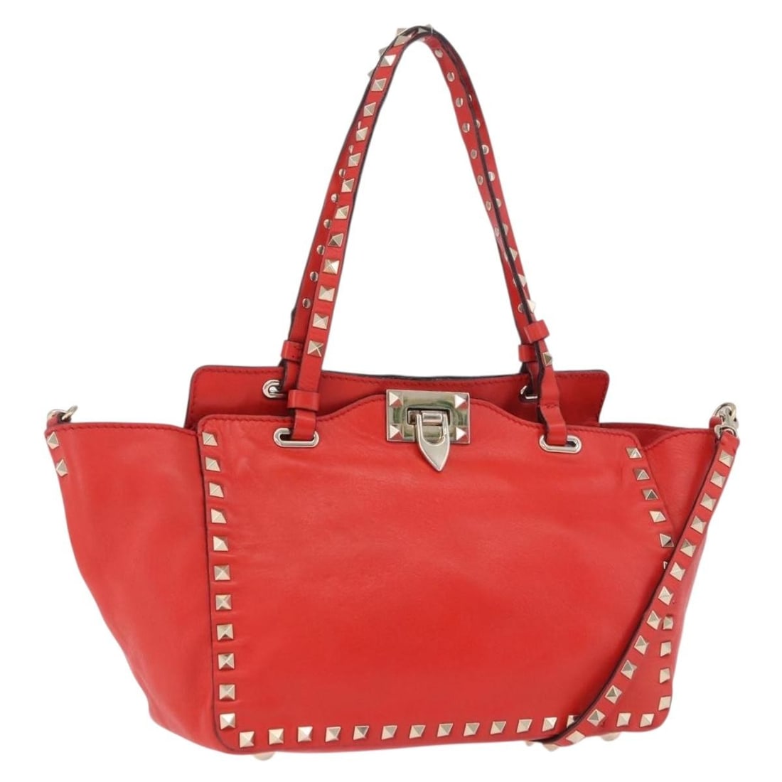 VALENTINO Red Leather 2way Tote Bag with Shoulder Strap: VALENTINO Red Leather 2way Tote Bag with Shoulder Strap Valentino 2-way tote bag in red leather with gold-tone accents. Designed for women, this Italian-made bag includes a shoulder strap and can be c