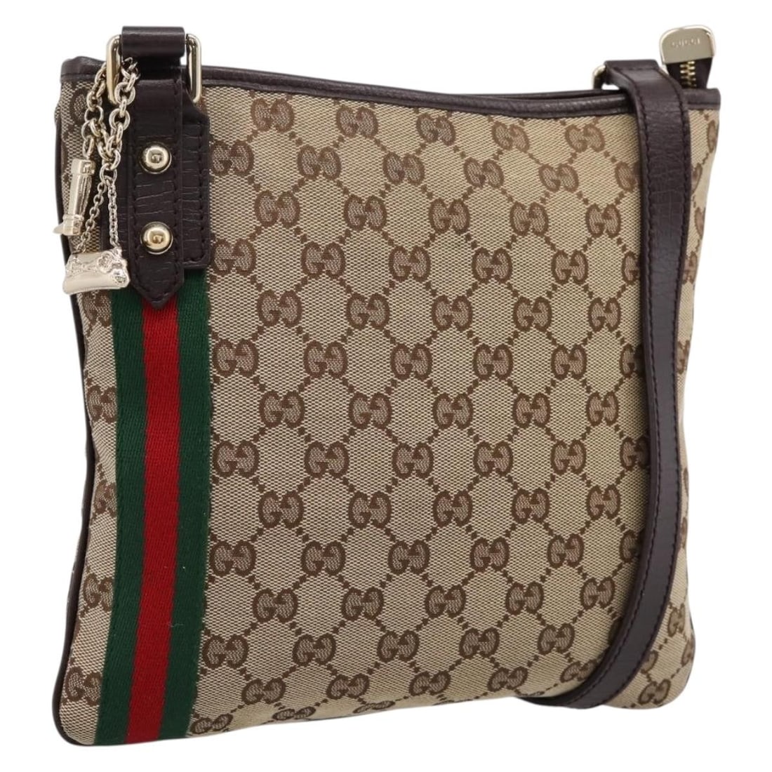 Gucci 144388 Sherry Line GG Canvas Shoulder Bag Beige Gold: Gucci 144388 Sherry Line GG Canvas Shoulder Bag Beige Gold Gucci Sherry Line shoulder bag in beige and gold GG canvas with charm accessory. Made in Italy, this women's bag shows reasonable wear and te