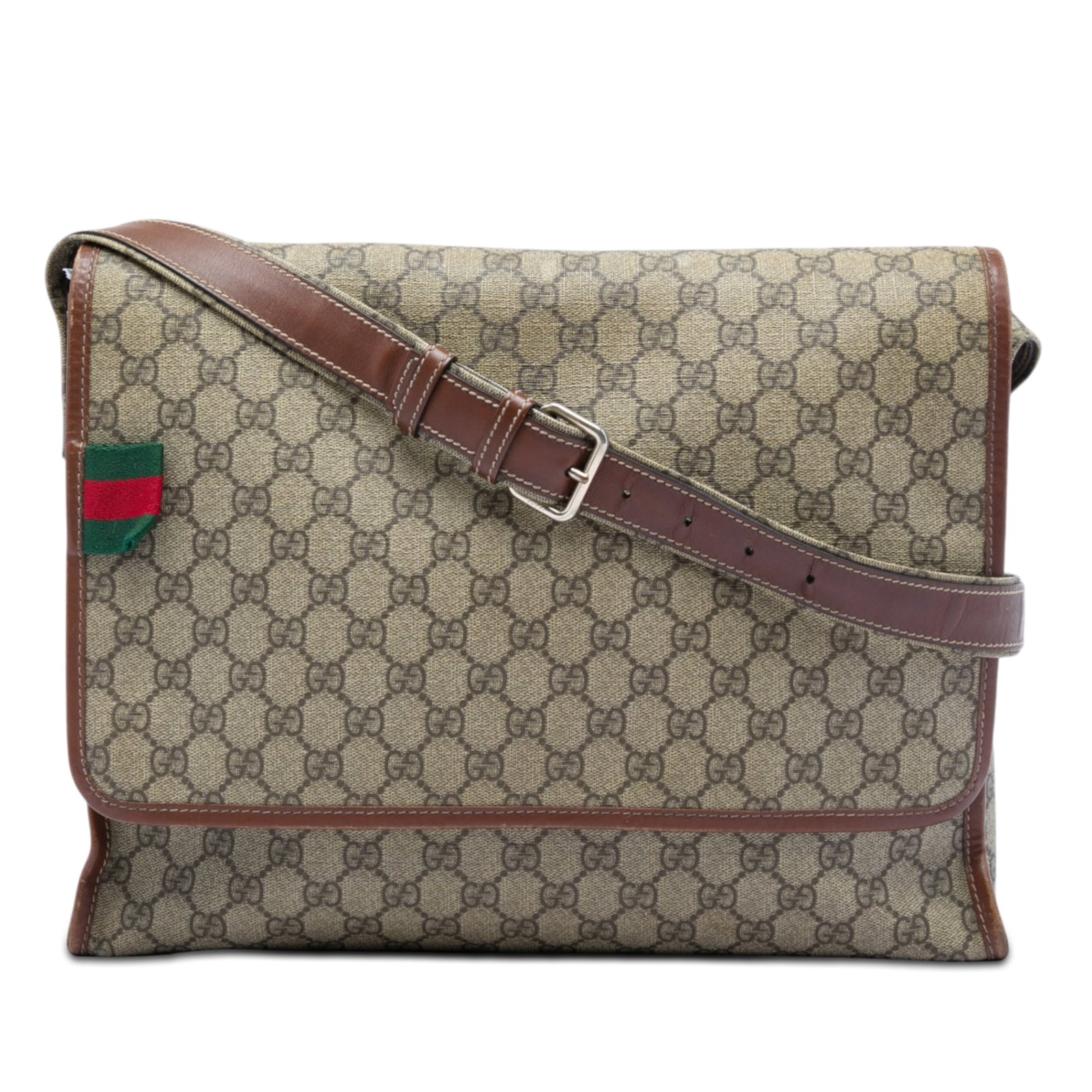 Gucci GG Supreme Web Crossbody Messenger Bag Beige: Gucci GG Supreme Web Crossbody Messenger Bag Beige Gucci GG Supreme Web Messenger Bag with a coated canvas body, leather trim, and an adjustable flat shoulder strap in coated canvas and leather. The b