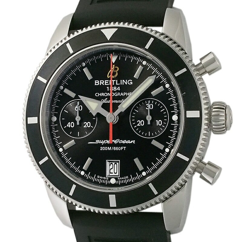 Breitling A23370 Superocean 44 Chronograph men's automatic watch: Breitling A23370 Superocean 44 Chronograph men's automatic watch Pre-owned Breitling Superocean 44 Chronograph wristwatch with a black dial and red chronograph hands. This men's automatic watch has a 