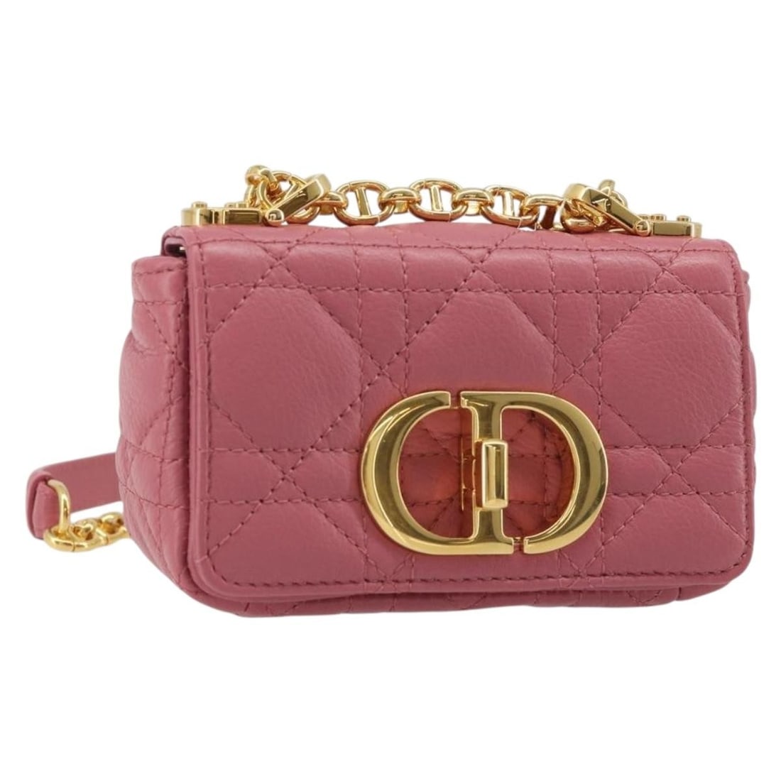 Christian Dior Caro Cannage Lambskin Shoulder Bag Pink Gold Tone: Christian Dior Caro Cannage Lambskin Shoulder Bag Pink Gold Tone Christian Dior Chain Caro Canage shoulder bag in pink lamb skin with gold-tone accents. This women's shoulder bag is made in Italy and 