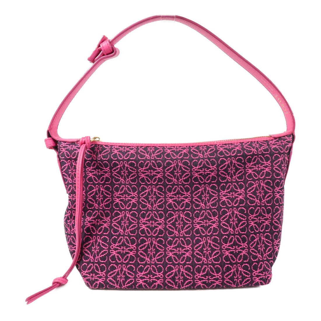 LOEWE Cubi Pink Canvas Shoulder Bag Gold Tone Hardware: LOEWE Cubi Pink Canvas Shoulder Bag Gold Tone Hardware LOEWE Cubi shoulder bag in pink canvas with a shoulder strap and one open interior pocket. Made in Spain. Condition is B with reasonable wear and