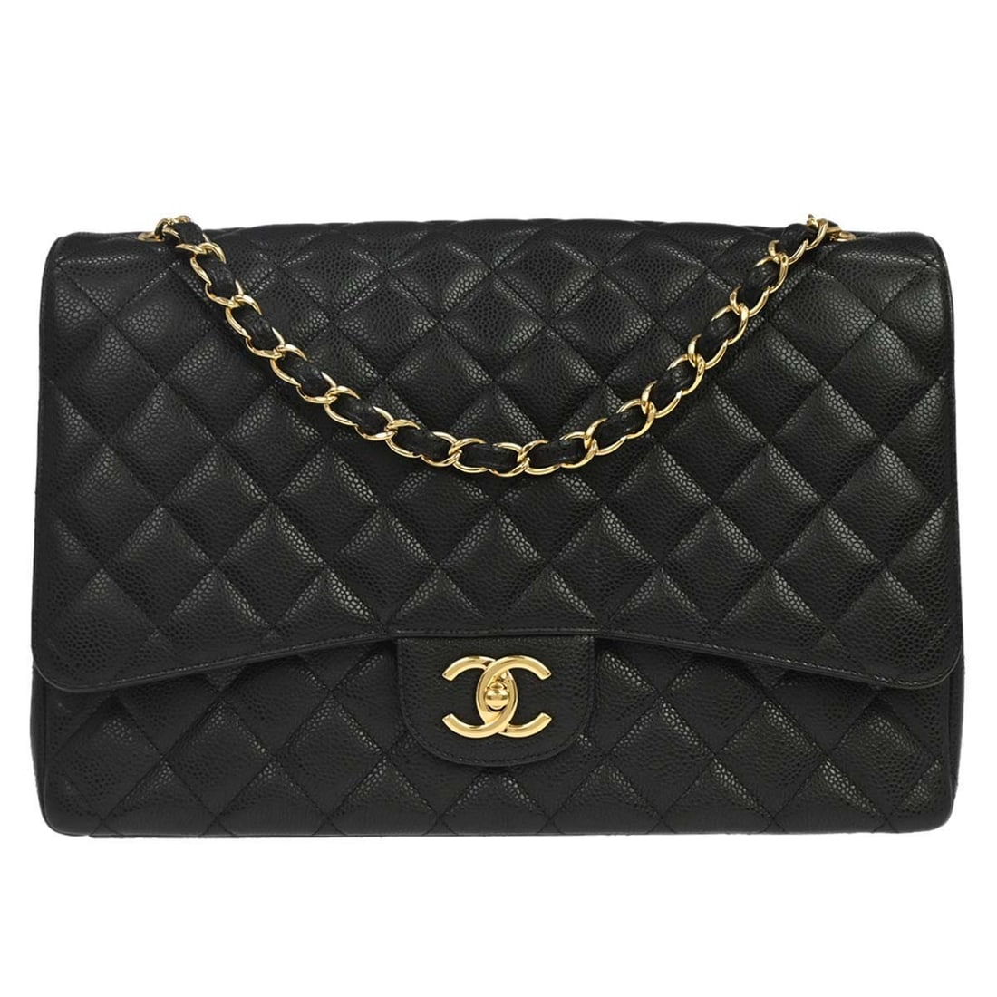 CHANEL Classic Double Flap Maxi Shoulder Bag Black Caviar Leather: CHANEL Classic Double Flap Maxi Shoulder Bag Black Caviar Leather Chanel Maxi Classic Double Flap shoulder bag in black caviar skin leather with a turn-lock closure and shoulder strap. This extra larg