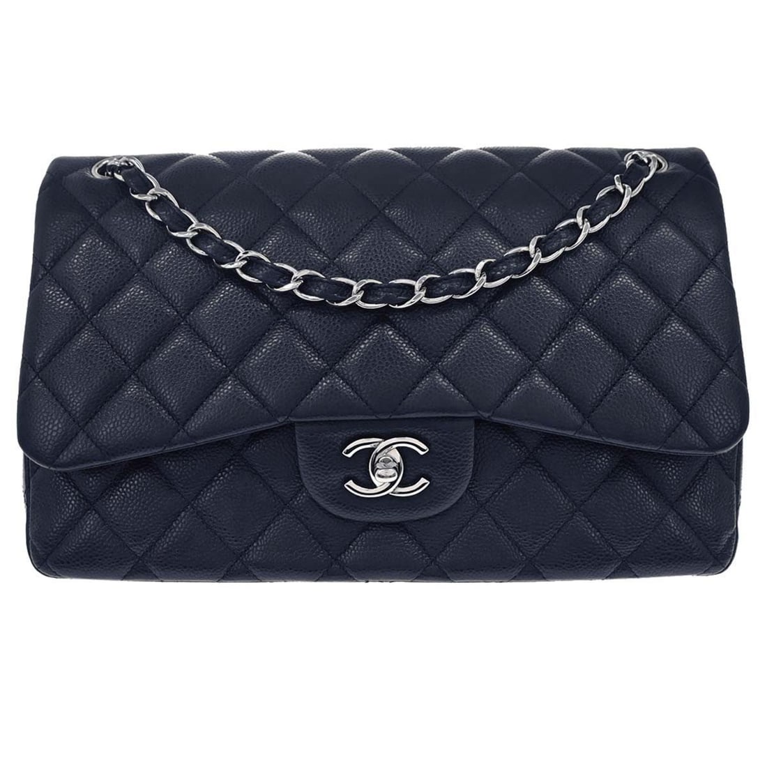 CHANEL Classic Double Flap Jumbo Navy Caviar Leather Shoulder Bag (1 of 15)
