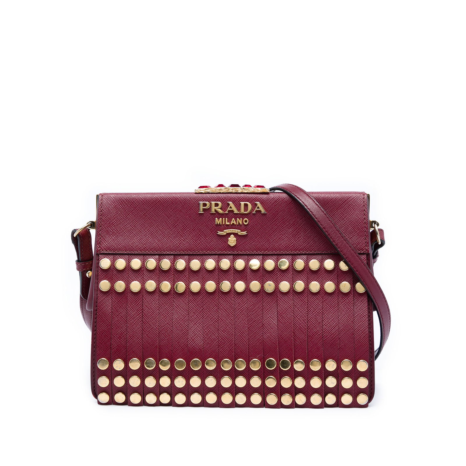 Prada Idol Crossbody Bag Red Studded Saffiano Leather (1 of 7)