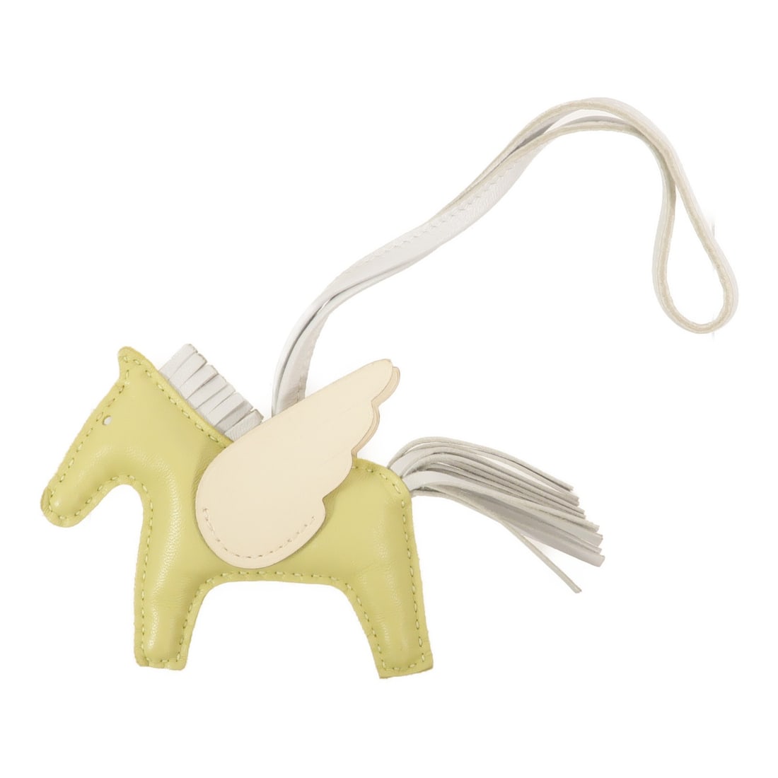 Hermes Rodeo Pegase PM Lambskin Charm Jaune Bourgeon Nata: Hermes Rodeo Pegase PM Lambskin Charm Jaune Bourgeon Nata Hermes Rodeo Pegase PM charm crafted in Agneau Milo lambskin. This women's charm is made in France and comes in Jaune Bourgeon, Nata, green, b
