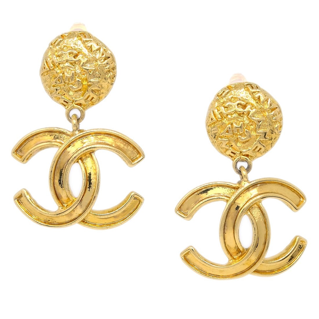 Chanel 95A Gold Plated Clip On Dangle Earrings (1 of 4)