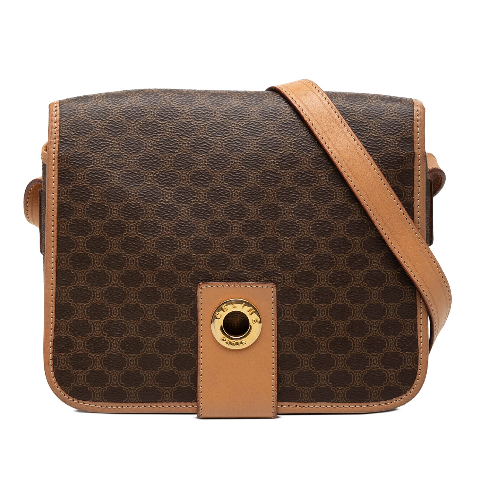Celine Macadam Brown Crossbody Bag Coated Canvas Leather Trim (1 of 6)