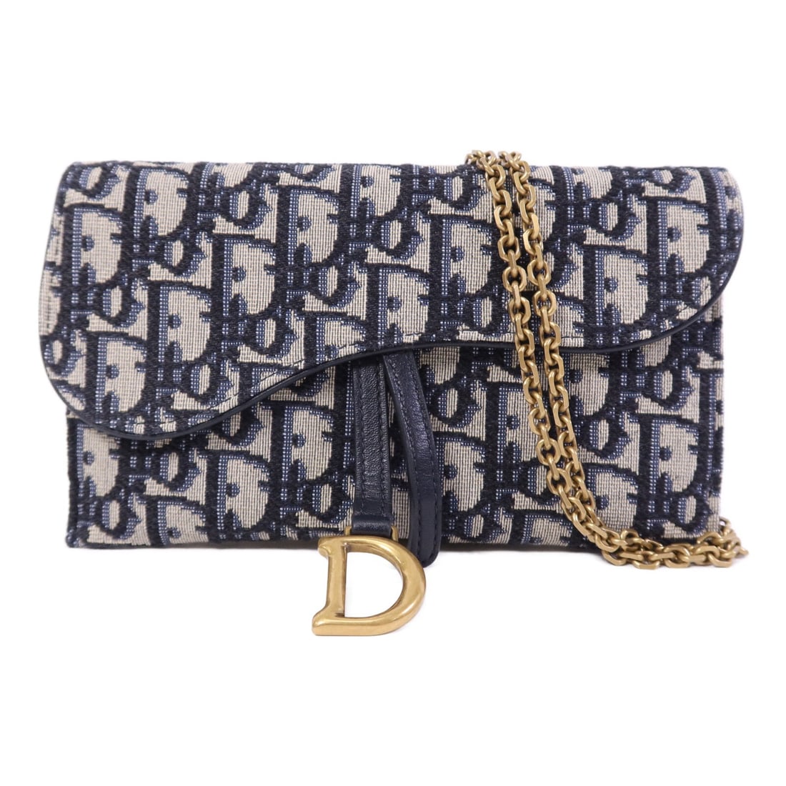 Dior Oblique Canvas Shoulder Bag Navy CD Chain GHW: Dior Oblique Canvas Shoulder Bag Navy CD Chain GHW A Christian Dior Dior Oblique chain shoulder bag in navy canvas with gold-tone hardware. It features a hook button closure, an exterior open pocket, 