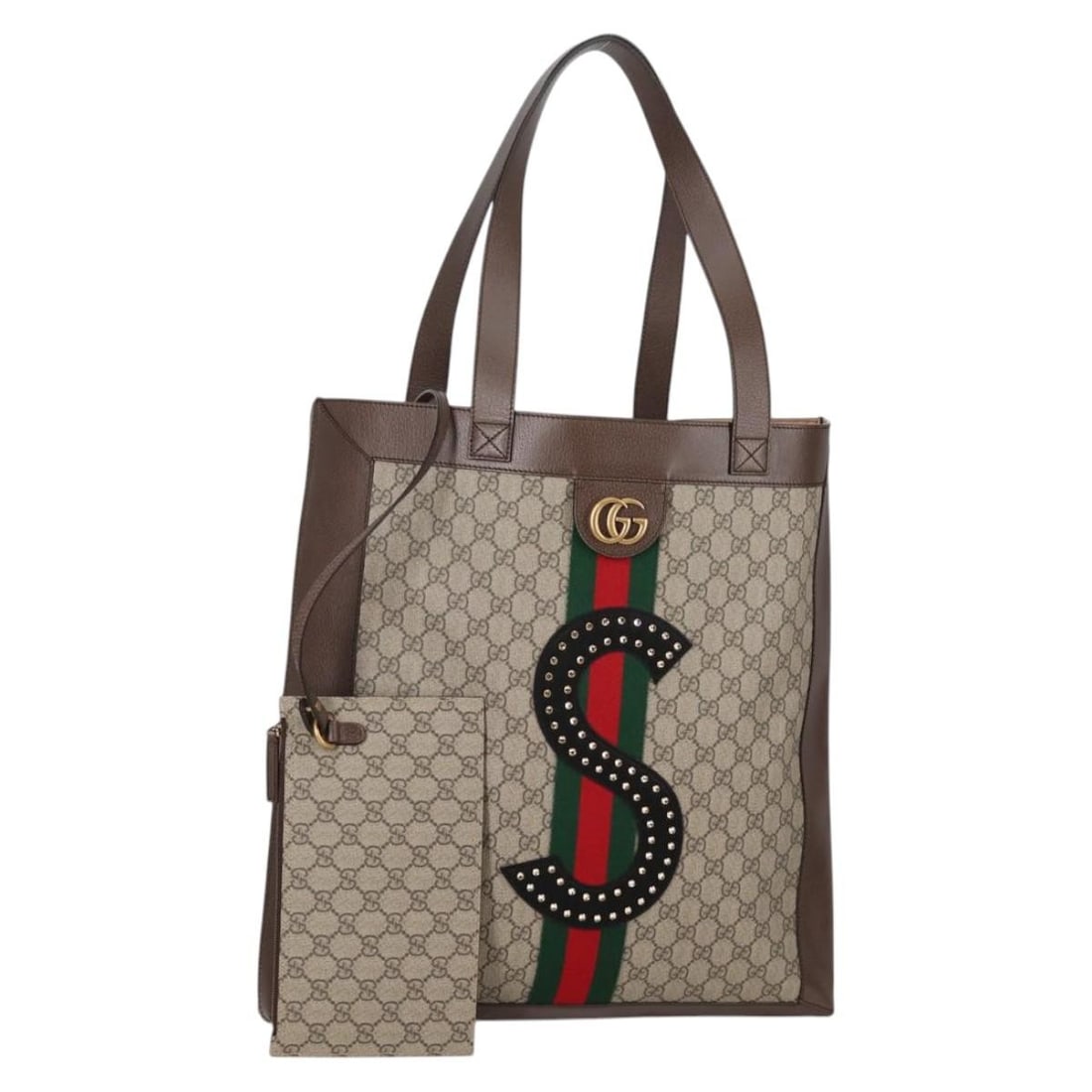 Gucci Sherry Line GG Supreme PVC Tote Handbag Beige Red Gold: Gucci Sherry Line GG Supreme PVC Tote Handbag Beige Red Gold A Gucci GG Supreme Web Sherry Line tote bag in beige, gold, and red, made in Italy. It features PVC leather and GG canvas construction, wit