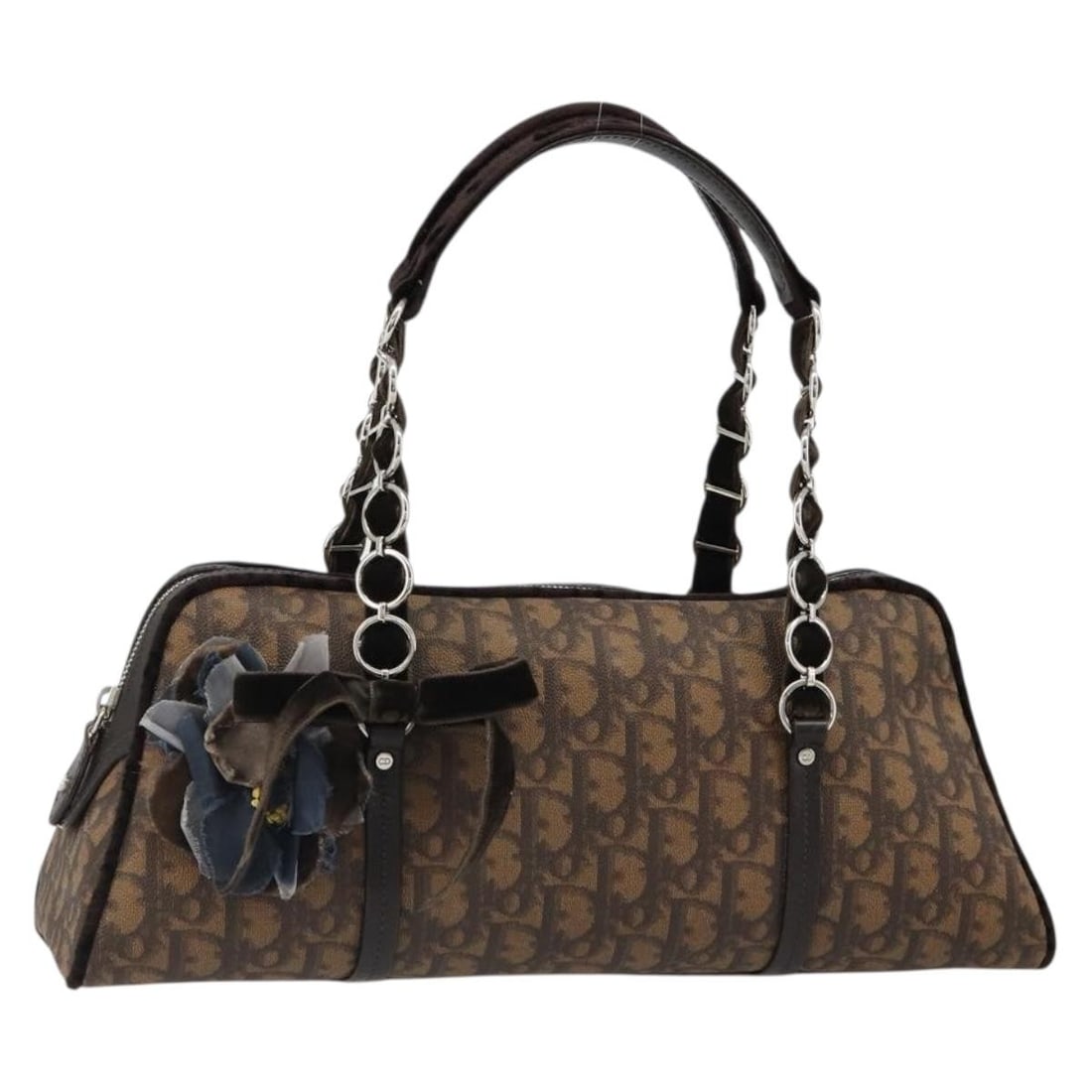 Christian Dior Trotter Canvas Hand Bag Brown PVC Leather Chain Strap (1 of 18)