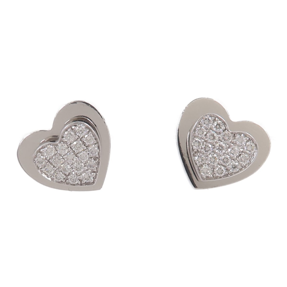 PIAGET Heart Pierced Earrings in 18K White Gold with Diamonds: PIAGET Heart Pierced Earrings in 18K White Gold with Diamonds Piaget heart diamond pierced earrings crafted in 18K white gold. This women's pair features clear diamonds in a heart motif and includes a