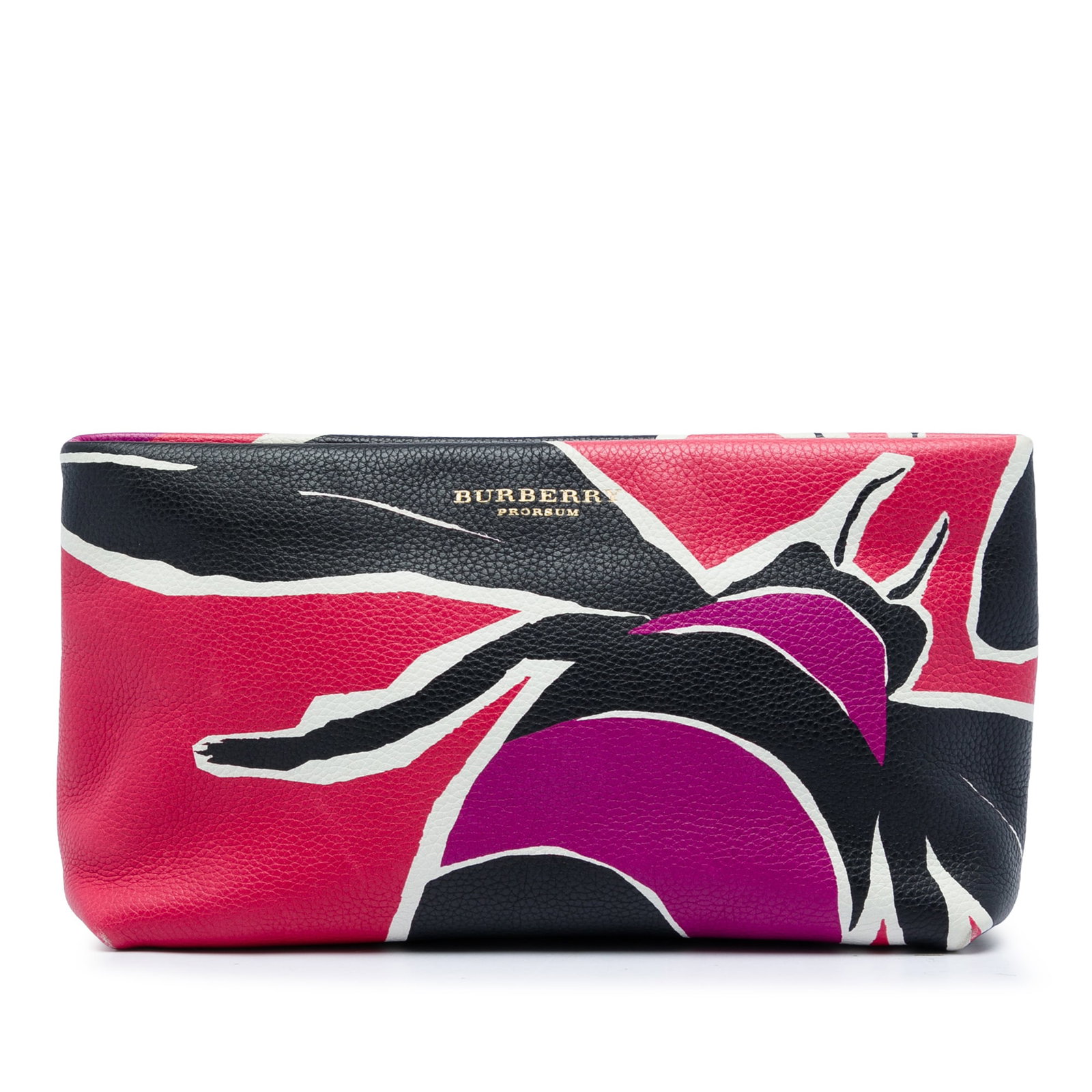 Burberry Prorsum Pink Leather Zip Clutch Bag: Burberry Prorsum Pink Leather Zip Clutch Bag Burberry Prorsum grained leather clutch with a top zip closure. The bag shows visible wear and staining in multiple areas, including the exterior and inter