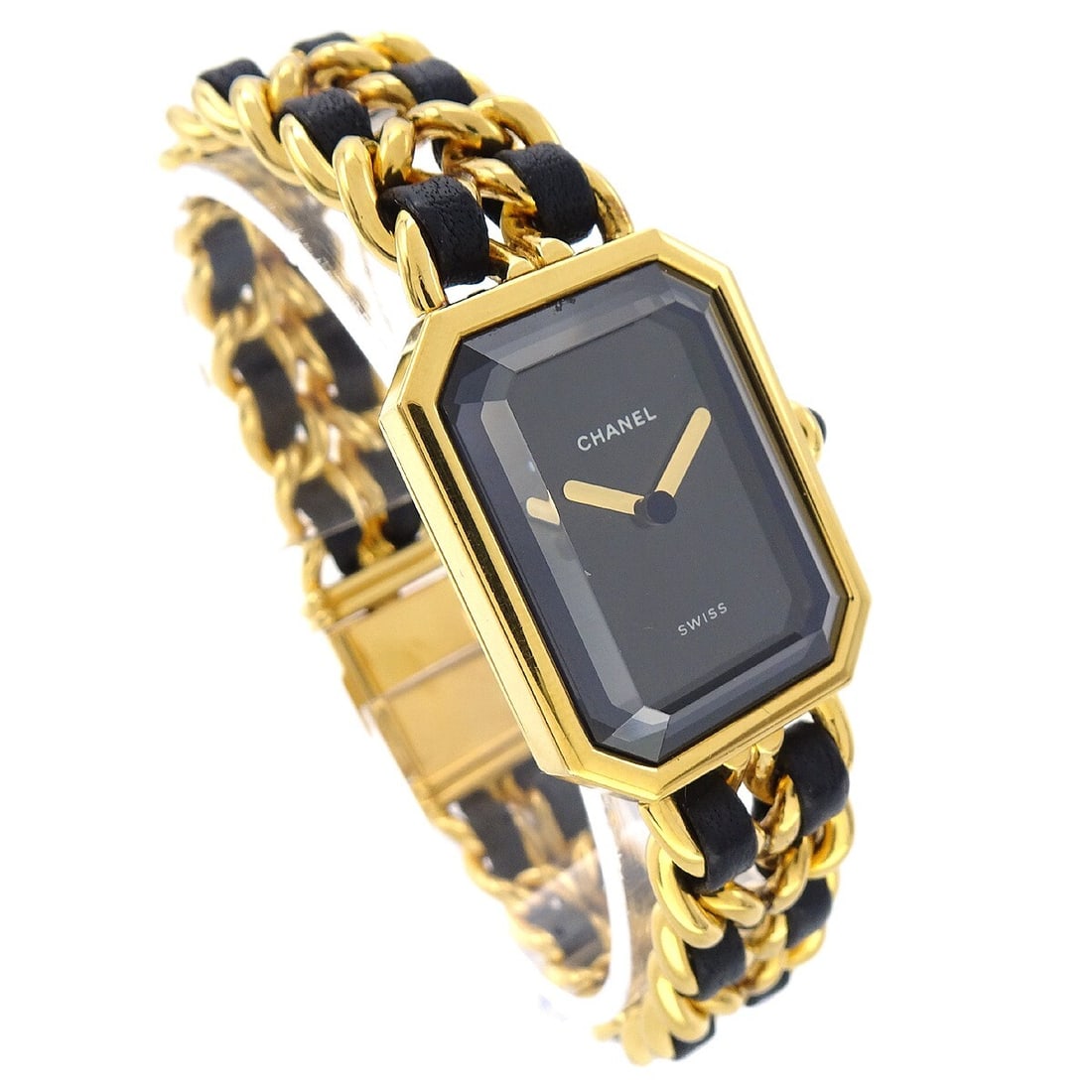 Chanel Premiere #L Ladies Quartz Wristwatch Black Gold Swiss Made: Chanel Premiere #L Ladies Quartz Wristwatch Black Gold Swiss Made Chanel Premiere R.R.85416 quartz wristwatch, made in Switzerland, with an analog display and non-numeric hour marks. It features a bla