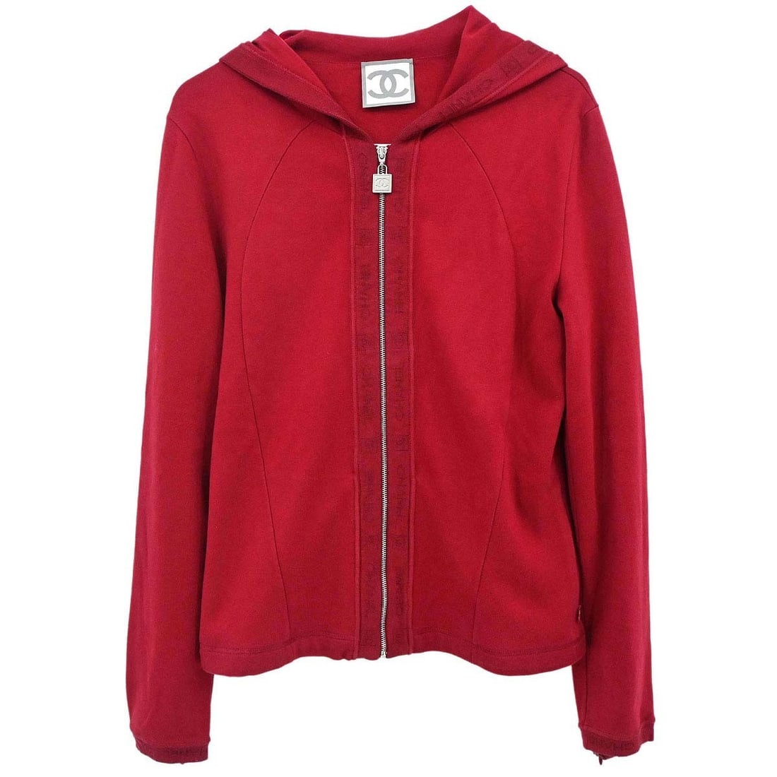CHANEL Sport Line Hooded Cotton Jacket Red Women's Size 38 (1 of 15)