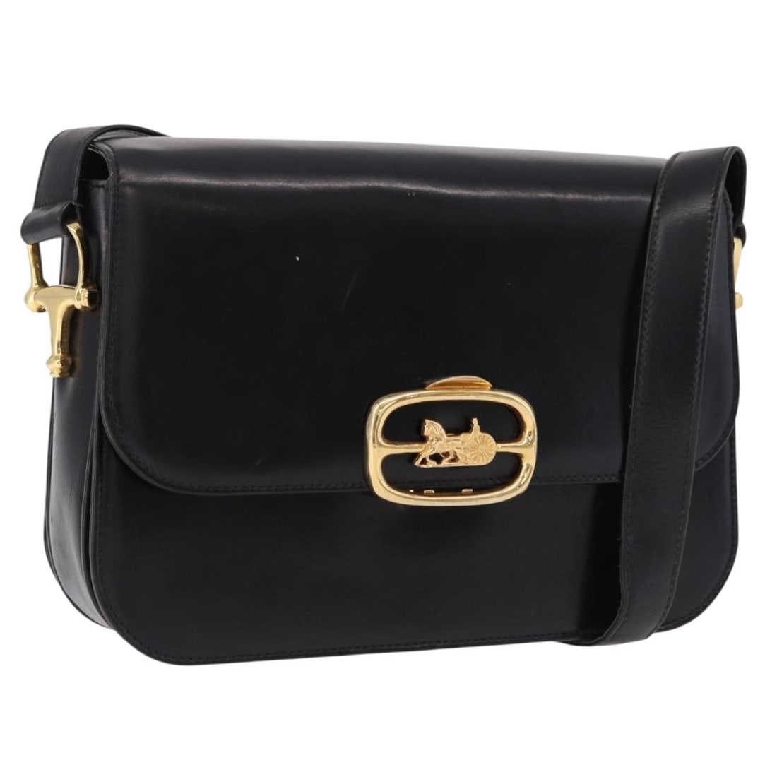 CELINE Black Leather Shoulder Bag with Dust Bag Made in Italy: CELINE Black Leather Shoulder Bag with Dust Bag Made in Italy Authentic CELINE shoulder bag in black leather with gold-tone accents. Made in Italy, this women's bag includes a dust bag. Condition is B