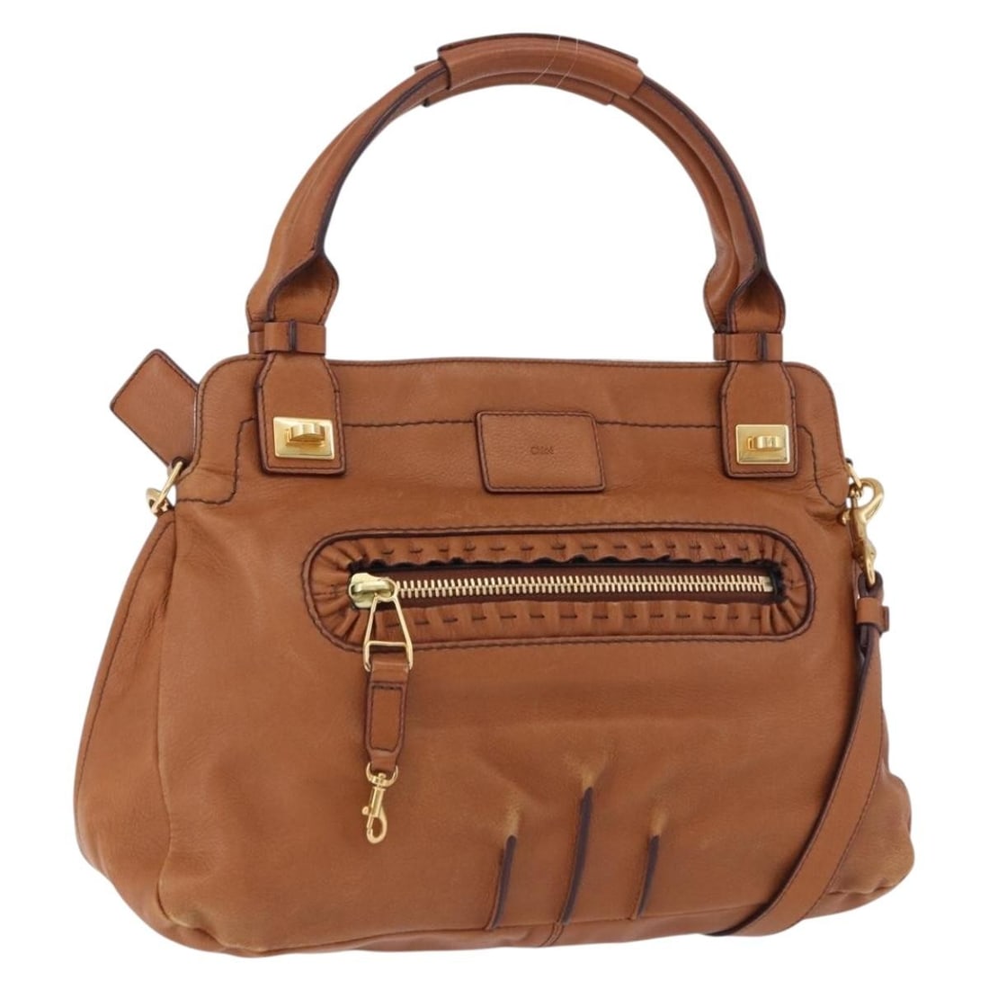 Chloe Margaret 2way Leather Handbag Brown Gold Shoulder Strap: Chloe Margaret 2way Leather Handbag Brown Gold Shoulder Strap Chloe leather hand bag in brown and gold, designed for women and made in Bulgaria. It comes with a shoulder strap and features a 2-way sty