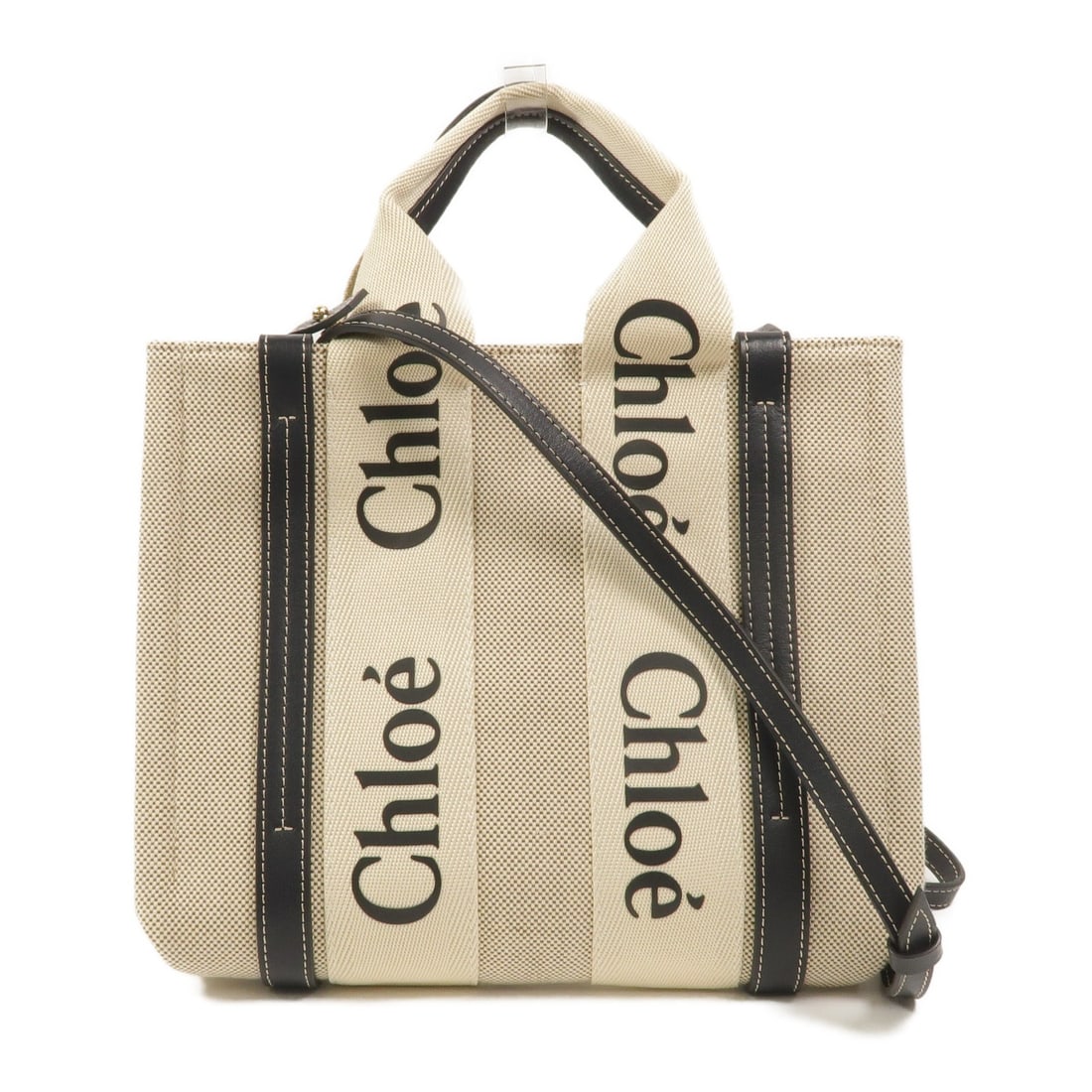 Chloe Woody Small Canvas 2 Way Tote Shoulder Bag White Blue (1 of 16)