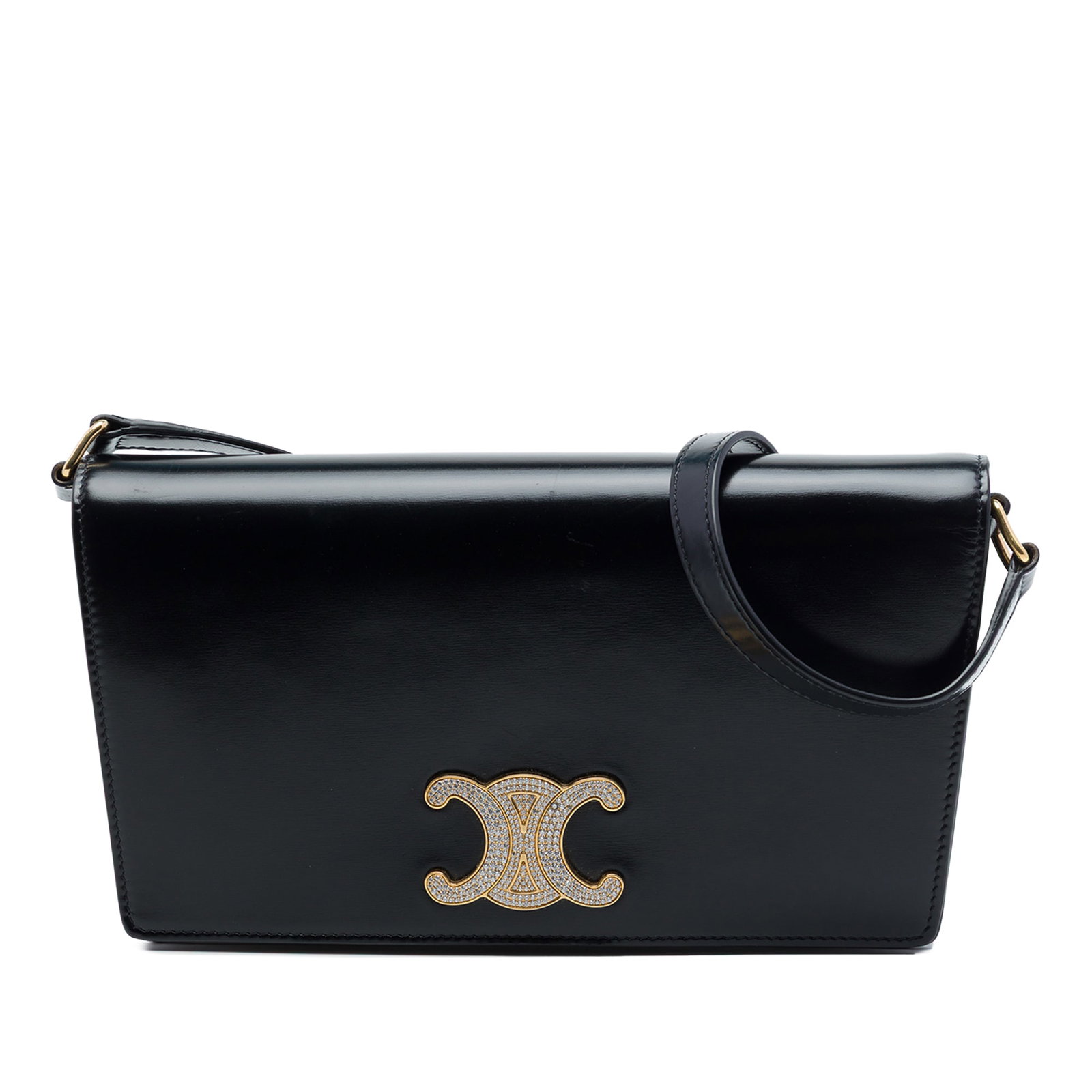 Celine Triomphe Trapeze Shoulder Bag in Black Shiny Calfskin Leather (1 of 6)