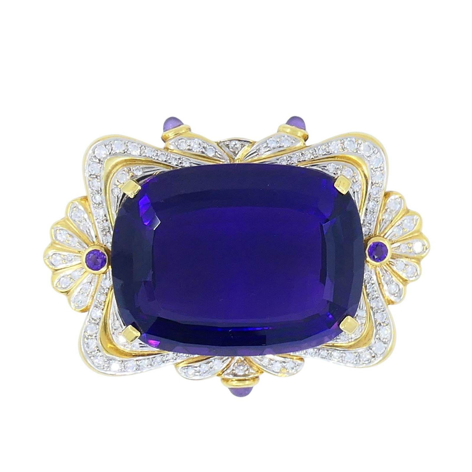 18k Two Tone Gold Brooch with Siberian Amethyst and Diamonds (1 of 12)