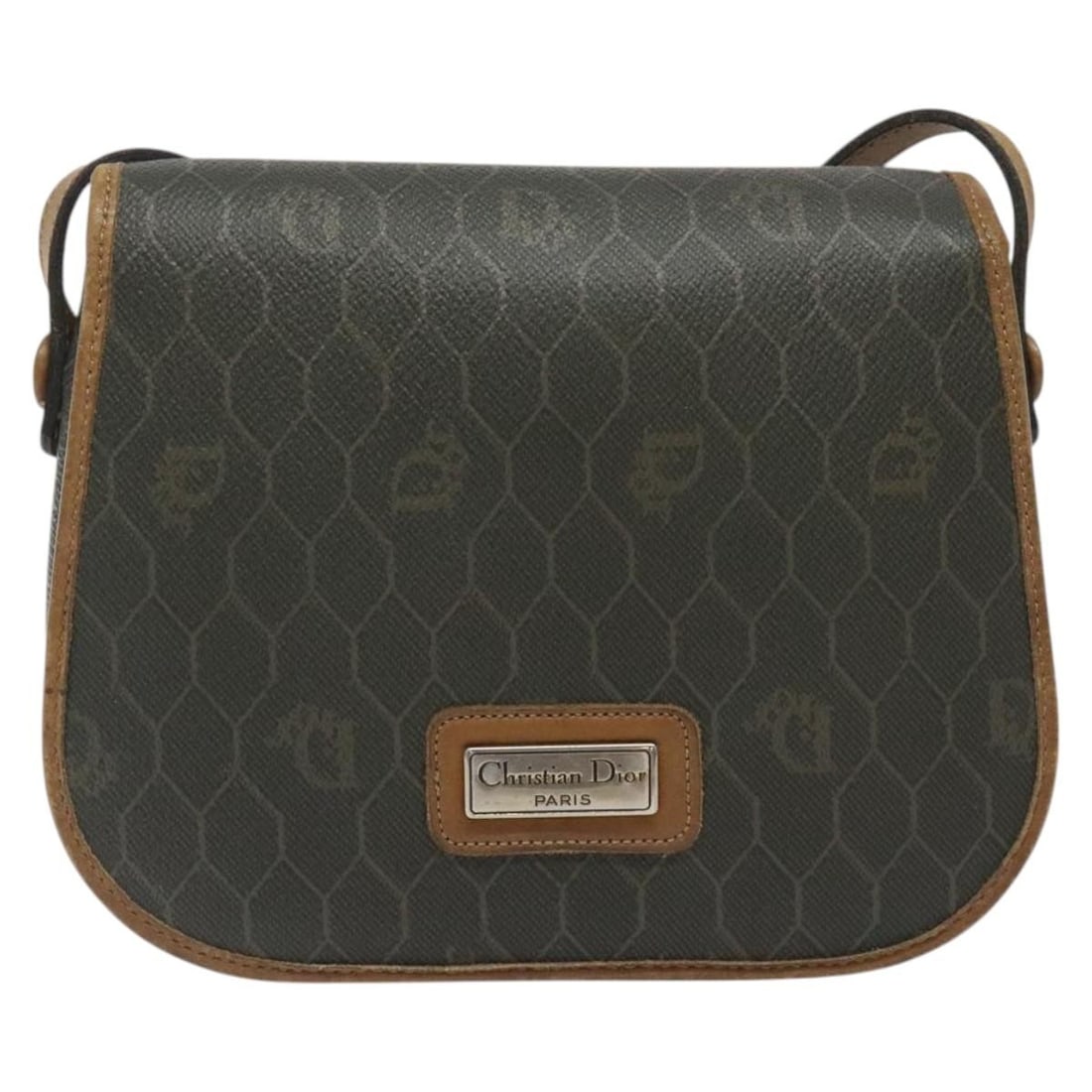 Christian Dior Vintage Honeycomb Flap Canvas Shoulder Bag Khaki: Christian Dior Vintage Honeycomb Flap Canvas Shoulder Bag Khaki Vintage Christian Dior Honeycomb Flap bag in khaki canvas. This piece is designed for women and shows fair overall condition, with visib