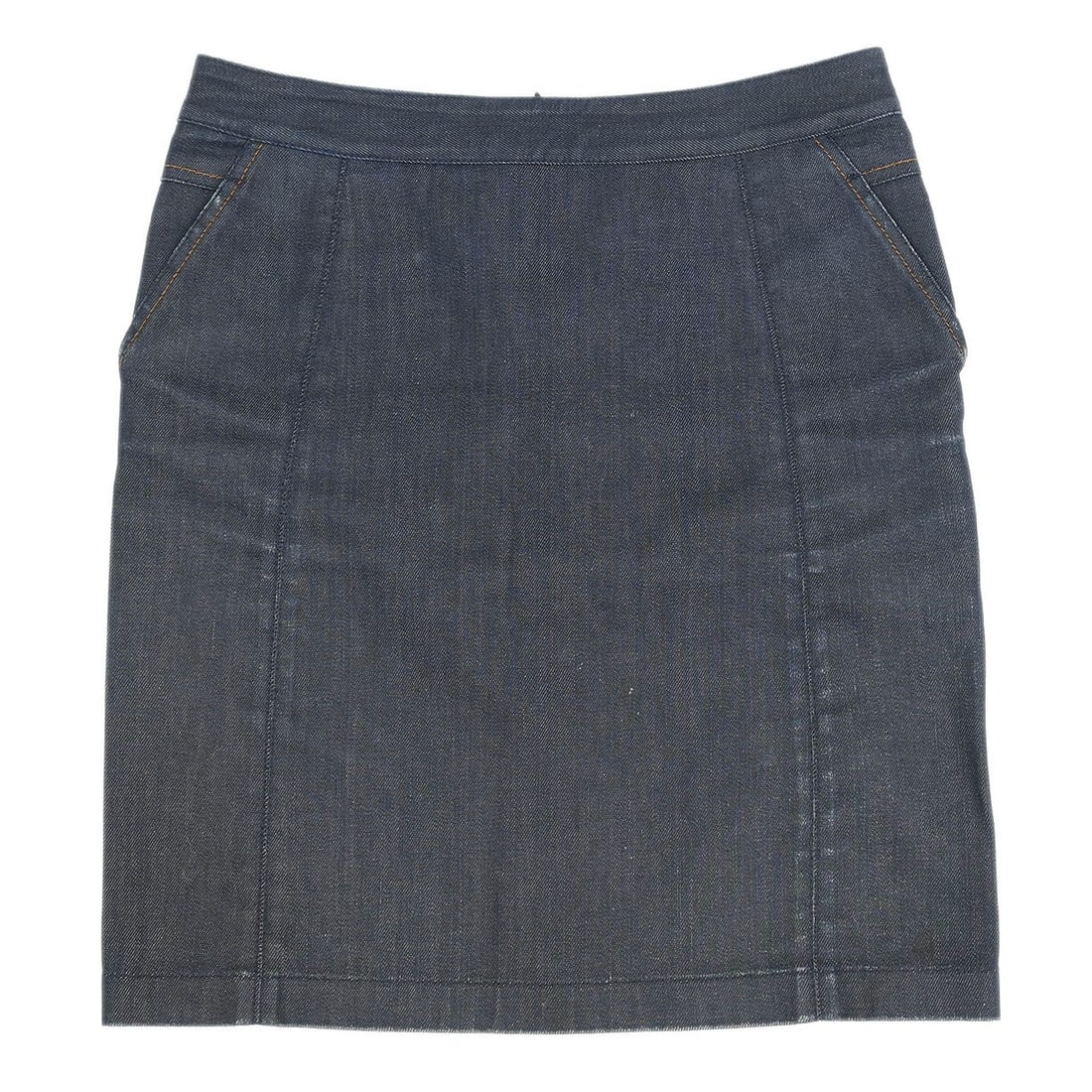 CELINE Navy Denim Mini Skirt Size 40 Portugal: CELINE Navy Denim Mini Skirt Size 40 Portugal Vintage CELINE knee-length skirt in navy denim with a zip closure and four exterior pockets. Made in Portugal from a cotton blend with elastane, this wome