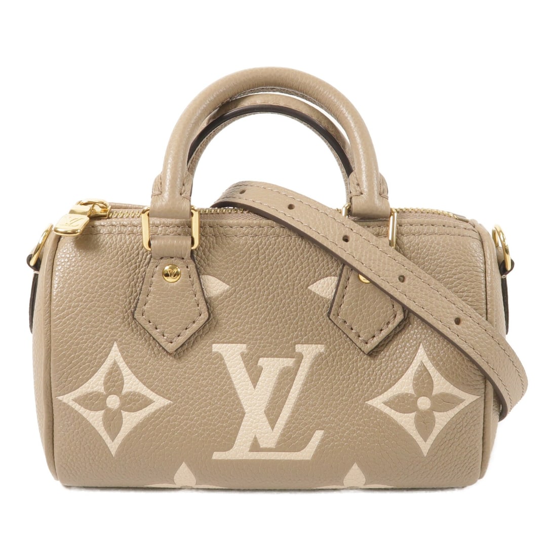 Louis Vuitton M82890 Nano Speedy 2way Shoulder Bag Monogram Empreinte: Louis Vuitton M82890 Nano Speedy 2way Shoulder Bag Monogram Empreinte Louis Vuitton Nano Speedy 2-way shoulder bag in Monogram Empreinte with a beige and dove/cream colorway. This women's bag features