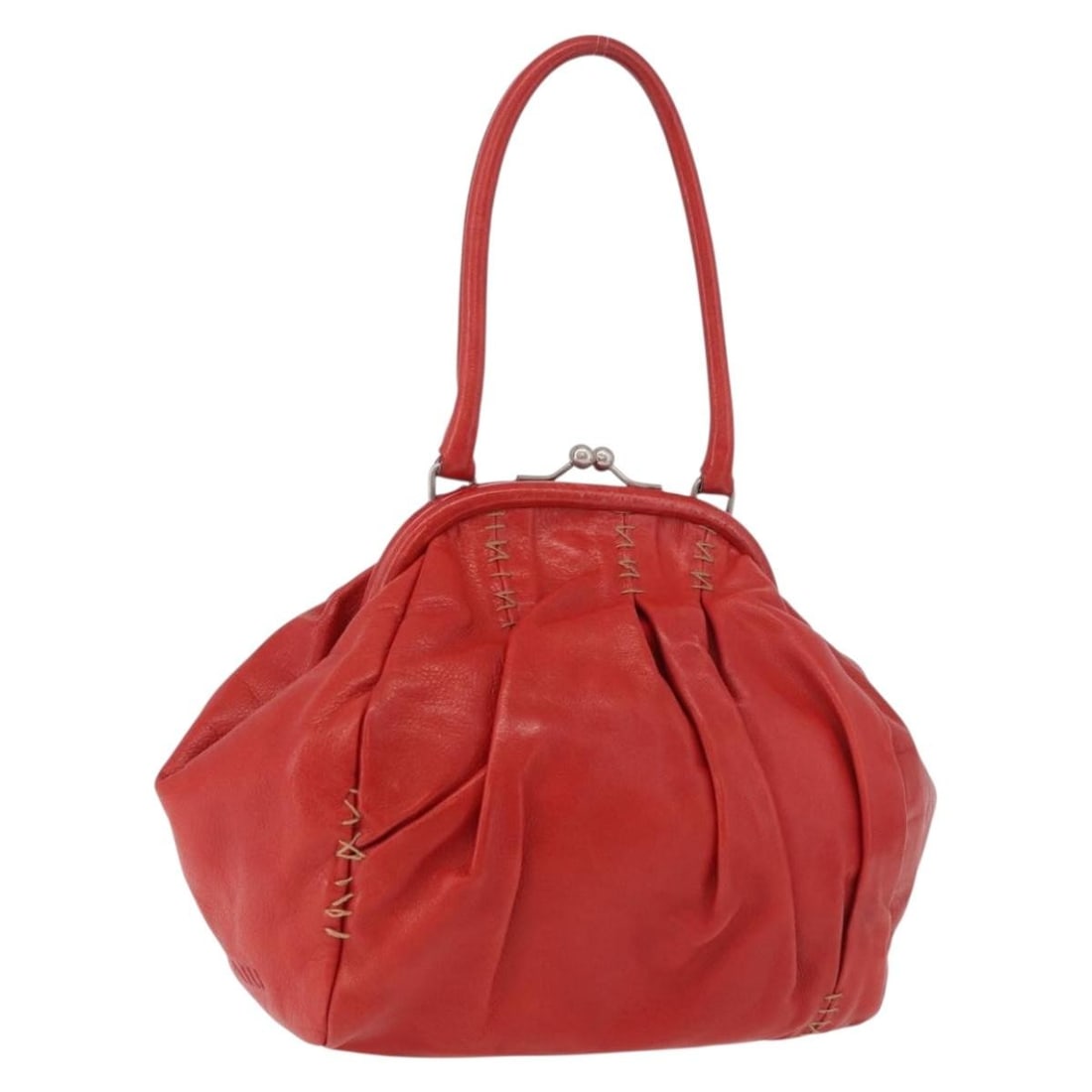 Miu Miu Red Leather Hand Bag with Dust Bag Italy: Miu Miu Red Leather Hand Bag with Dust Bag Italy Red leather Miu Miu handbag with silver-tone accents and a structured compact silhouette. Made in Italy, this women's handbag includes a dust bag. Cond