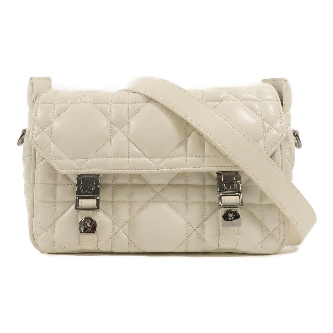 Dior Diorcamp Small Shoulder Bag White Lambskin CD SHW: Dior Diorcamp Small Shoulder Bag White Lambskin CD SHW A small Christian Dior Diorcamp shoulder bag in white lambskin with the Macrocannage design. It features a flap closure, one open interior pocket
