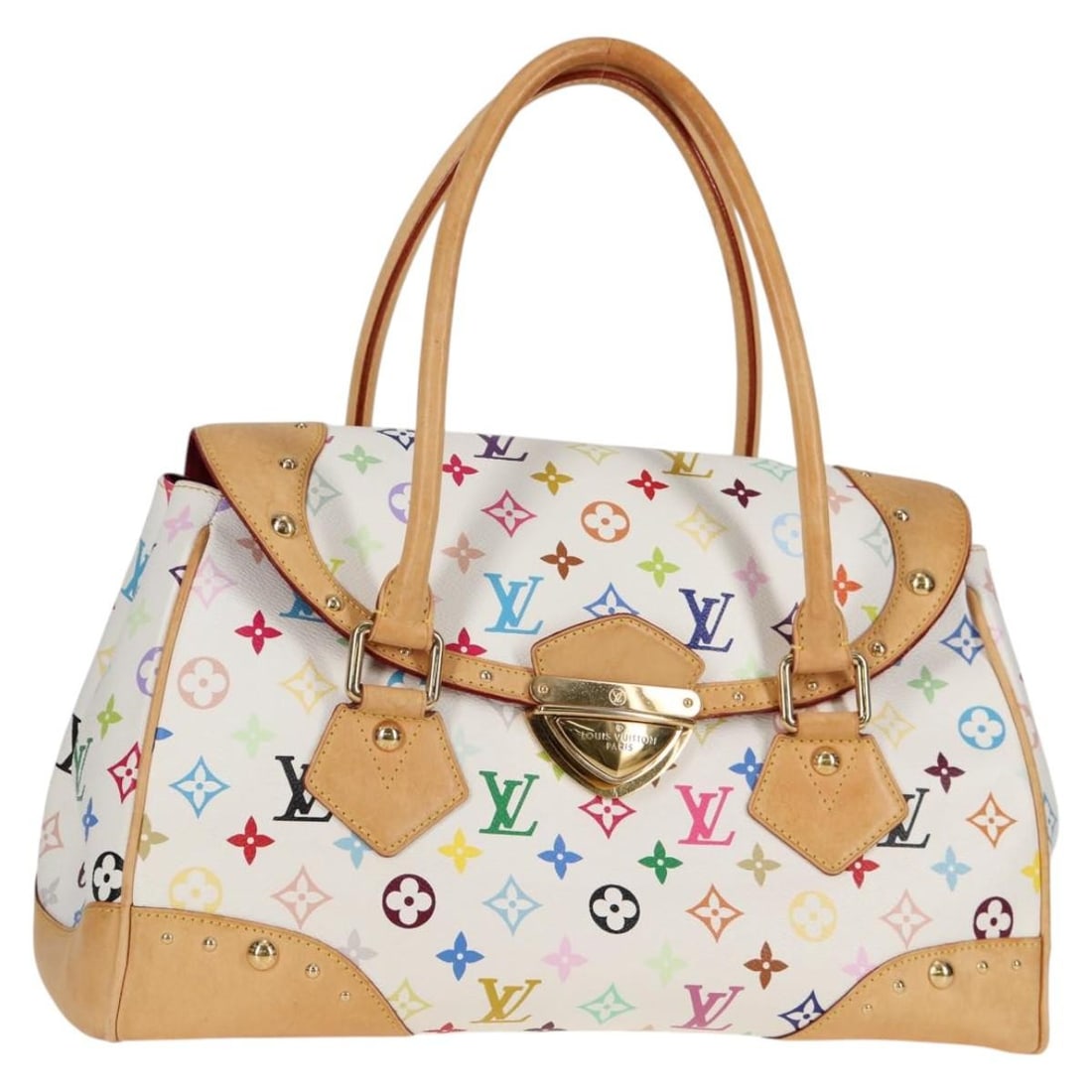 Louis Vuitton Beverly GM White Monogram Multicolor Canvas Hand Bag M40201: Louis Vuitton Beverly GM White Monogram Multicolor Canvas Hand Bag M40201 Louis Vuitton Beverly GM handbag in white Monogram Multicolor canvas. This women's handbag includes a dust bag and was made in