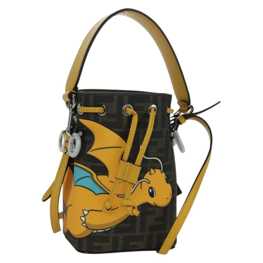 Fendi FRGMT Pokemon Dragonfly 2way Shoulder Bag Zucca Canvas Brown: Fendi FRGMT Pokemon Dragonfly 2way Shoulder Bag Zucca Canvas Brown FENDI x FRGMT x POKEMON 2-way shoulder bag in brown and black Zucca canvas. Made in Italy, this women's bag includes a top handle and