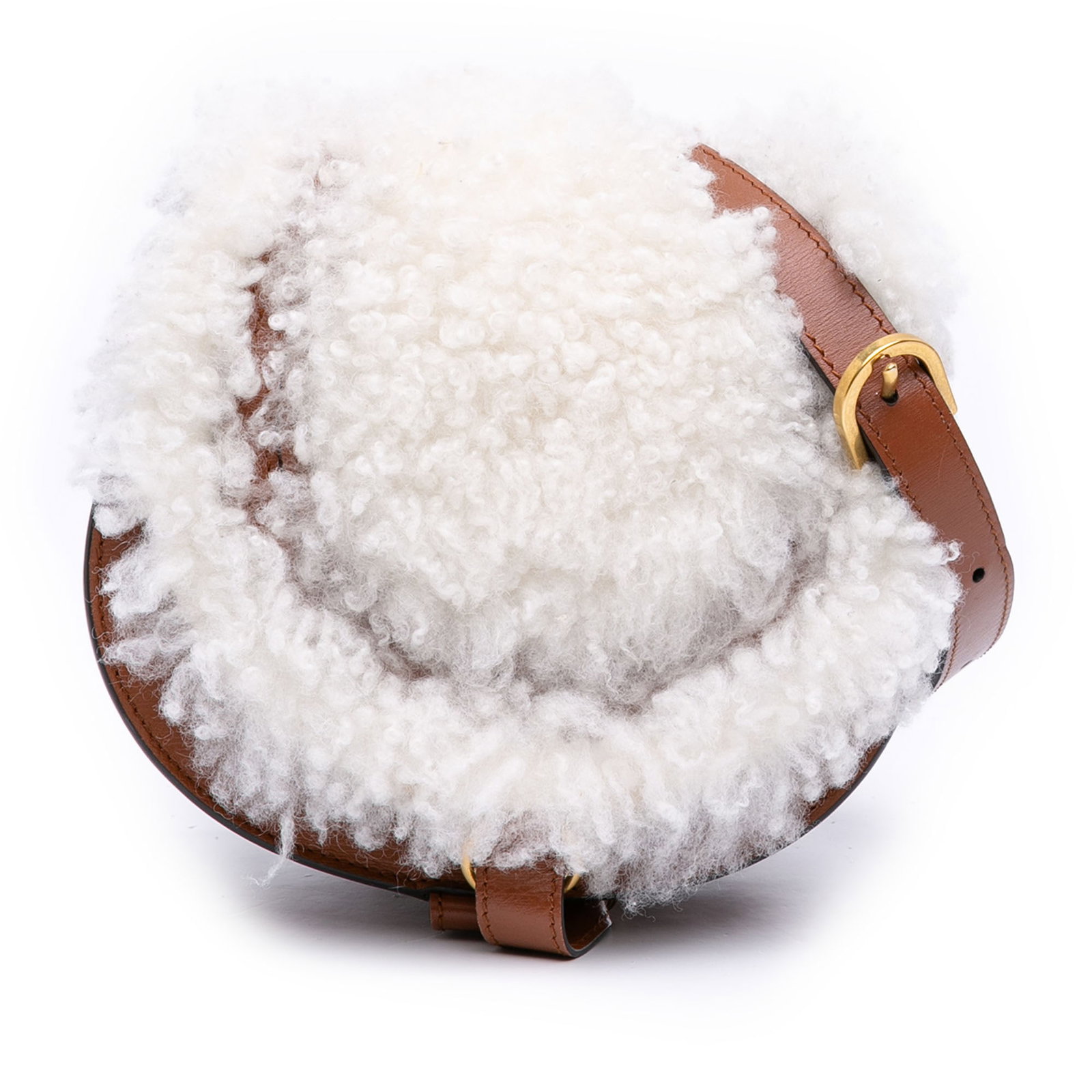 Chloe Marcie Mini Shearling and Calfskin Saddle Crossbody Bag Brown (1 of 12)