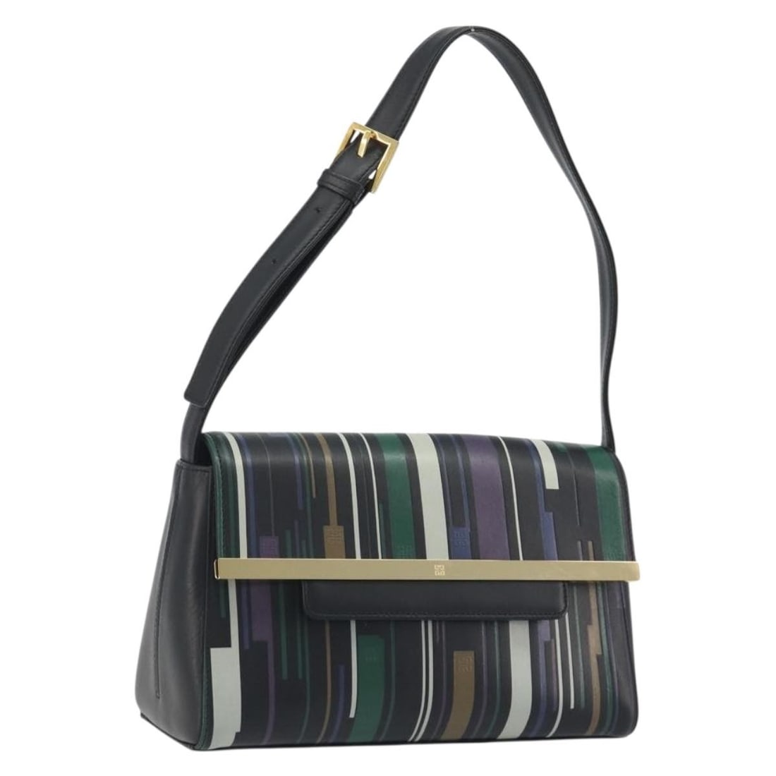 Black Leather Shoulder Bag by GIVENCHY with Gold Tone: Black Leather Shoulder Bag by GIVENCHY with Gold Tone Authentic Givenchy shoulder bag in black leather with gold-tone accents. This women's bag is made in Japan and features a compact silhouette with 