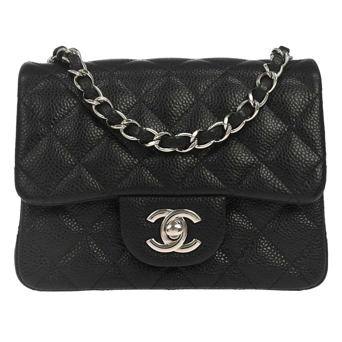 CHANEL Classic Single Flap Mini Square Shoulder Bag Black Caviar Leather: CHANEL Classic Single Flap Mini Square Shoulder Bag Black Caviar Leather Chanel Mini Classic Square Flap Shoulder Bag 17 in black caviar skin leather with a turn lock closure and crossbody strap. This
