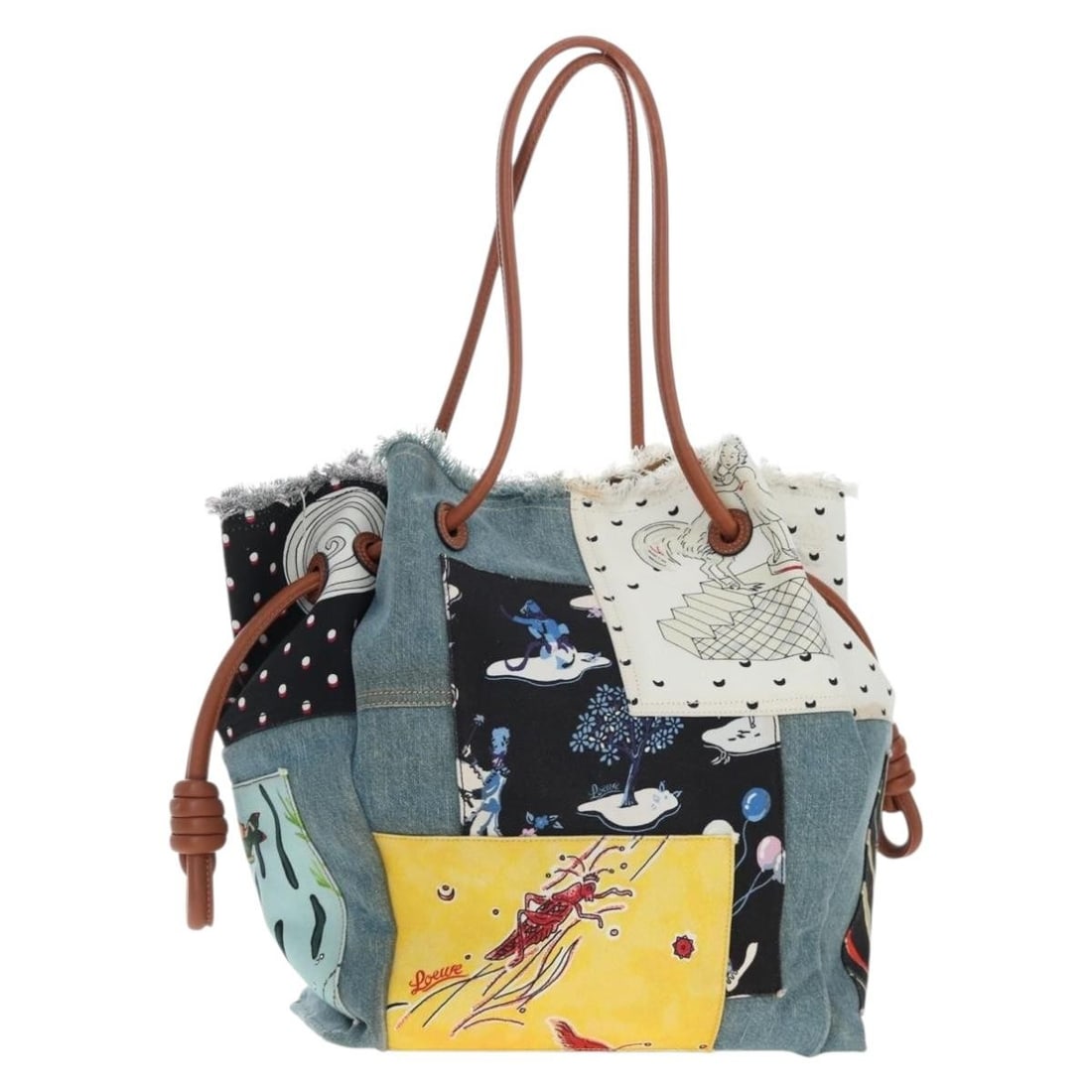 LOEWE Paula's Ibiza Flamenco Knots Canvas Tote Blue Brown: LOEWE Paula's Ibiza Flamenco Knots Canvas Tote Blue Brown LOEWE x Paula's Ibiza Collection Flamenco Knots tote bag in blue and brown canvas. Made in Spain, this women's tote includes a dust bag. Condi