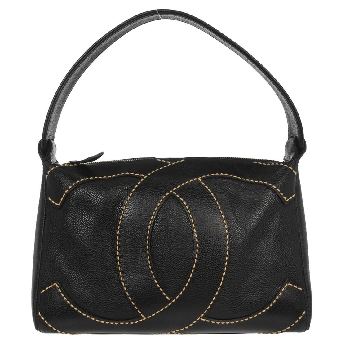 CHANEL Medium Black Leather Top Handle Zip Handbag: CHANEL Medium Black Leather Top Handle Zip Handbag Chanel black top handle handbag in medium size, made in Italy. It features a zip closure, top handle style, and exterior leather in black. The bag in