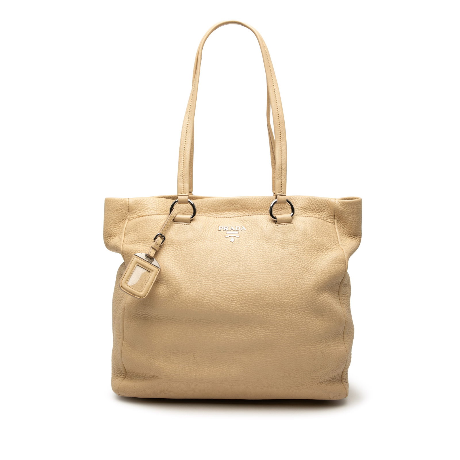 Prada Vitello Daino Leather Tote Bag Beige Made in Italy: Prada Vitello Daino Leather Tote Bag Beige Made in Italy Prada Vitello Daino tote in beige leather with flat leather straps, an open top, exterior front and back slip compartments, and an interior poc