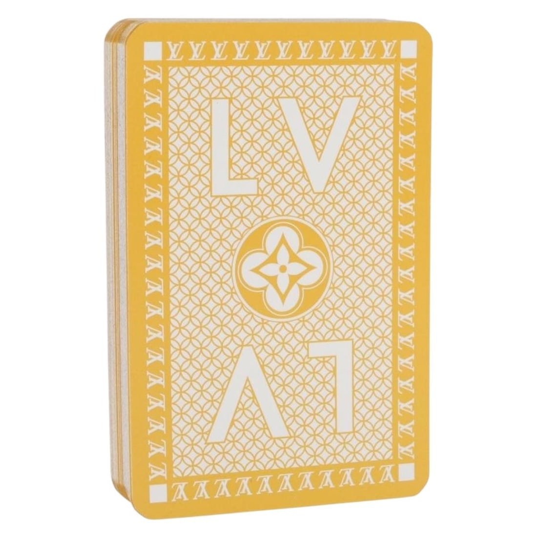 Louis Vuitton Monogram Yellow Paper Playing Cards with Box: Louis Vuitton Monogram Yellow Paper Playing Cards with Box This is a set of Louis Vuitton playing cards featuring the iconic Monogram and yellow design. The cards are crafted from paper and include a 