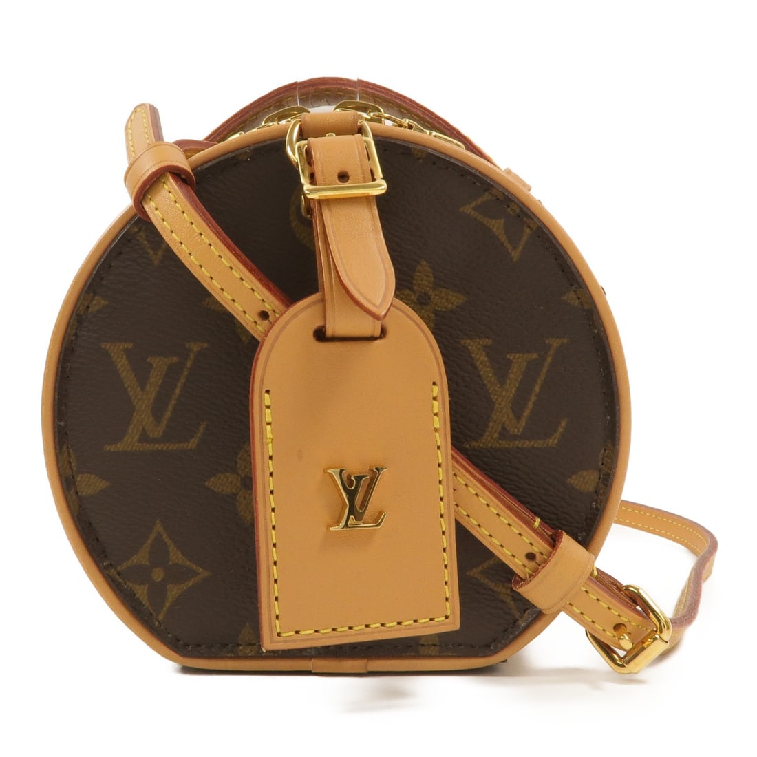 Louis Vuitton M44699 Mini Boite Chapeau Monogram Shoulder Bag: Louis Vuitton M44699 Mini Boite Chapeau Monogram Shoulder Bag Louis Vuitton Mini Boite Chapeau 2-way shoulder bag in brown Monogram PVC coated canvas. This women's bag features a structured round silh